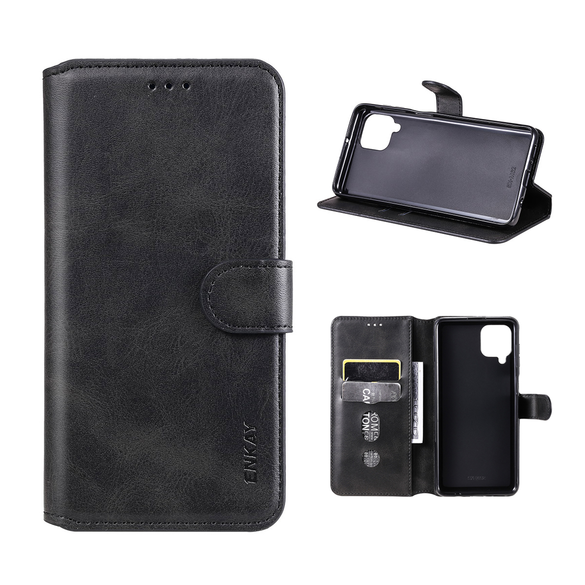 

ENKAY HAT PRINCE Leather + TPU Case Wallet Stand Mobile Phone Cover for Samsung Galaxy F62/M62 - Black, Galaxy M62