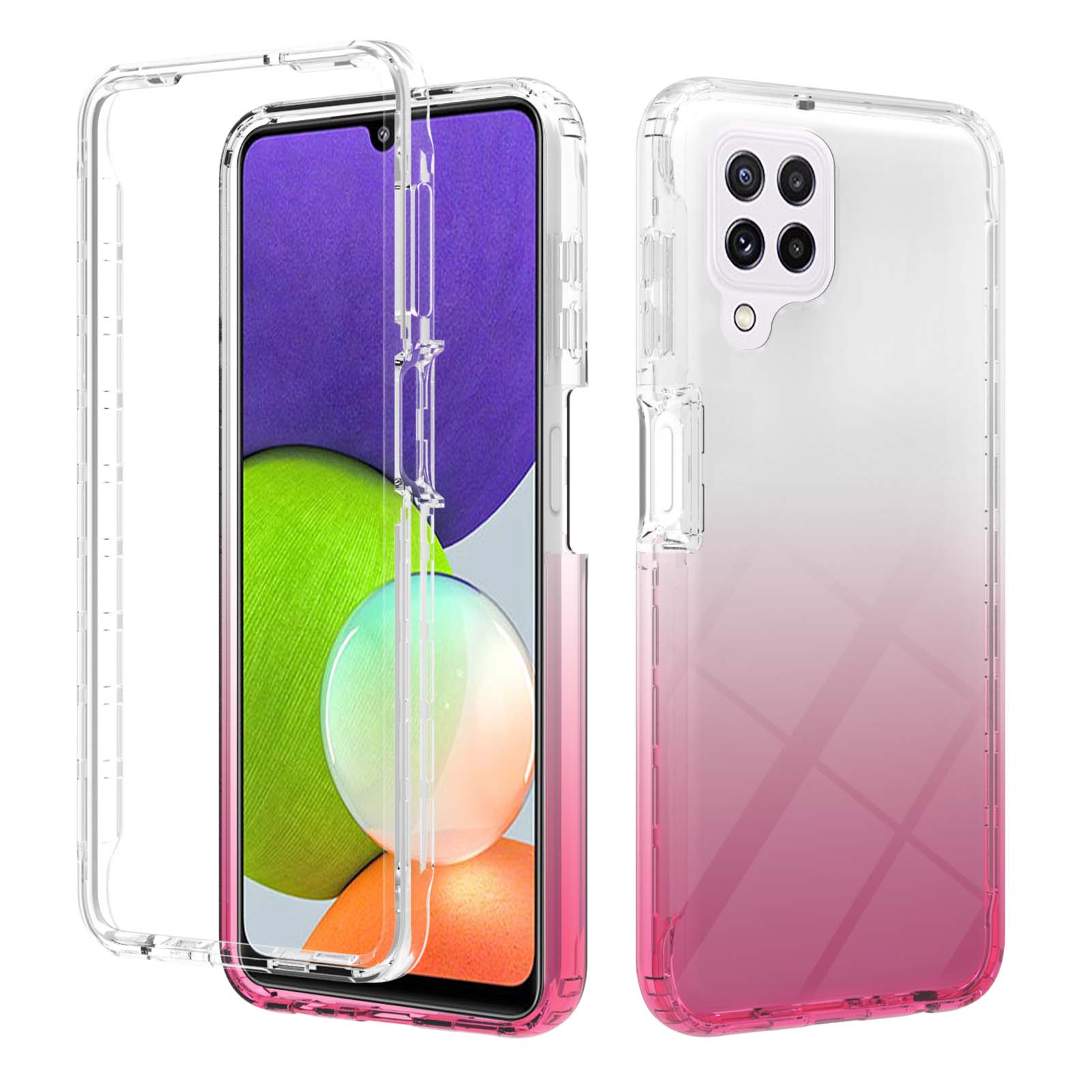 

Gradient Color Прозрачный Ударопрочный 2 В 1 Гибридный Жесткий PC Мягкий TPU Защитный Задний Чехол Для Samsung Galaxy A22 4G (версия ЕС) - Градиент Красный, Galaxy A22 4G (EU Version)