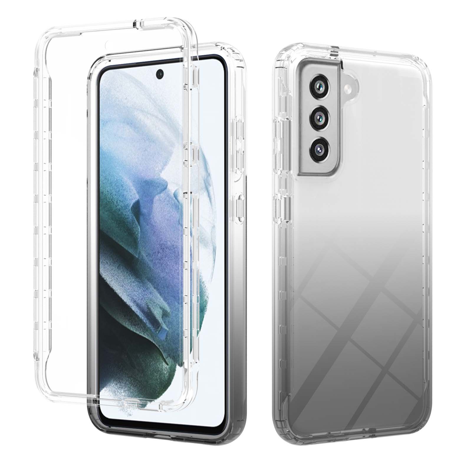 

2 in 1 Slim Gradient Color Shockproof Bumper Hard PC Soft TPU Hybrid Protective Case for Samsung Galaxy S21 FE - Gradient Black, Galaxy S21 FE 5G