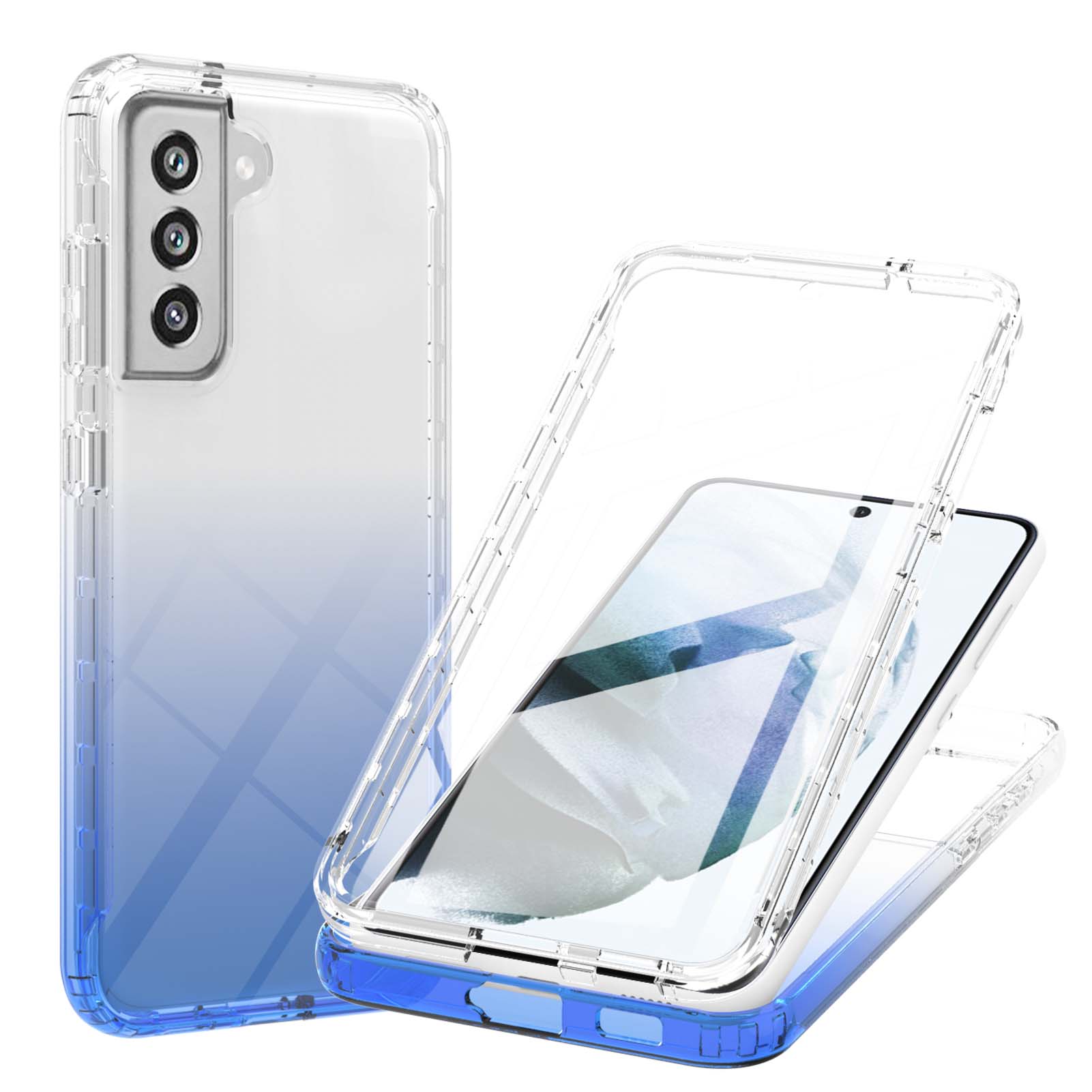 

Прозрачный Цвет Gradient Design TPU + PC + Pet Phone Защитный Чехол Для Samsung Galaxy S21 Fe / S21 Fan Edition - Синий, Galaxy S21 FE 5G