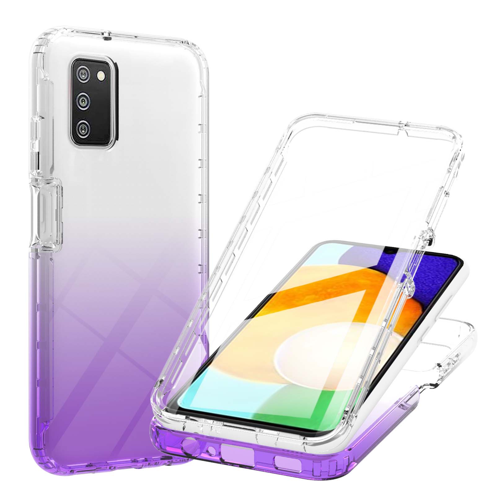 

Full Body Protection LA1 Series Transparent Gradient Color 3 in 1 PC Bumper Soft TPU Case Built-in PET Screen Protector for Samsung Galaxy A03s (166.5 x 75.98 x 9.14mm) - Gradient Purple, Galaxy A03s (166.5 x 75.98 x 9.14mm)