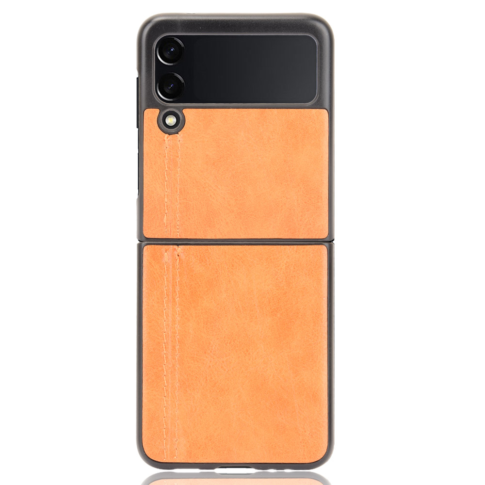 

Дизайн Линии Строчки Slim PU Кожаный Накрытый пк + Тпу Защитный Задний Крышка Для Samsung Galaxy Z Flip3 5G - Желтый, Samsung Galaxy Z Flip3 5G