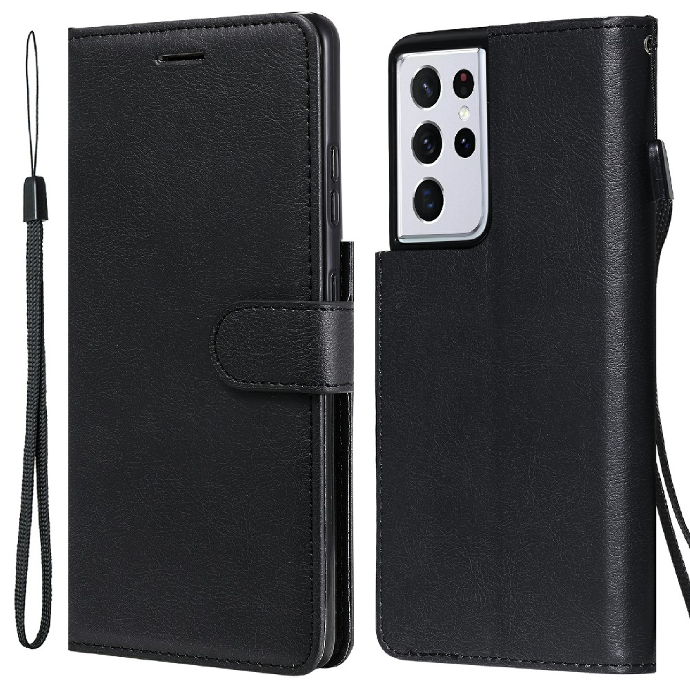 

KT Leather Series-2 Well-protected PU Leather Wallet Design Phone Case Shell with Strap for Samsung Galaxy S21 Ultra 5G - Black, Galaxy S21 Ultra 5G