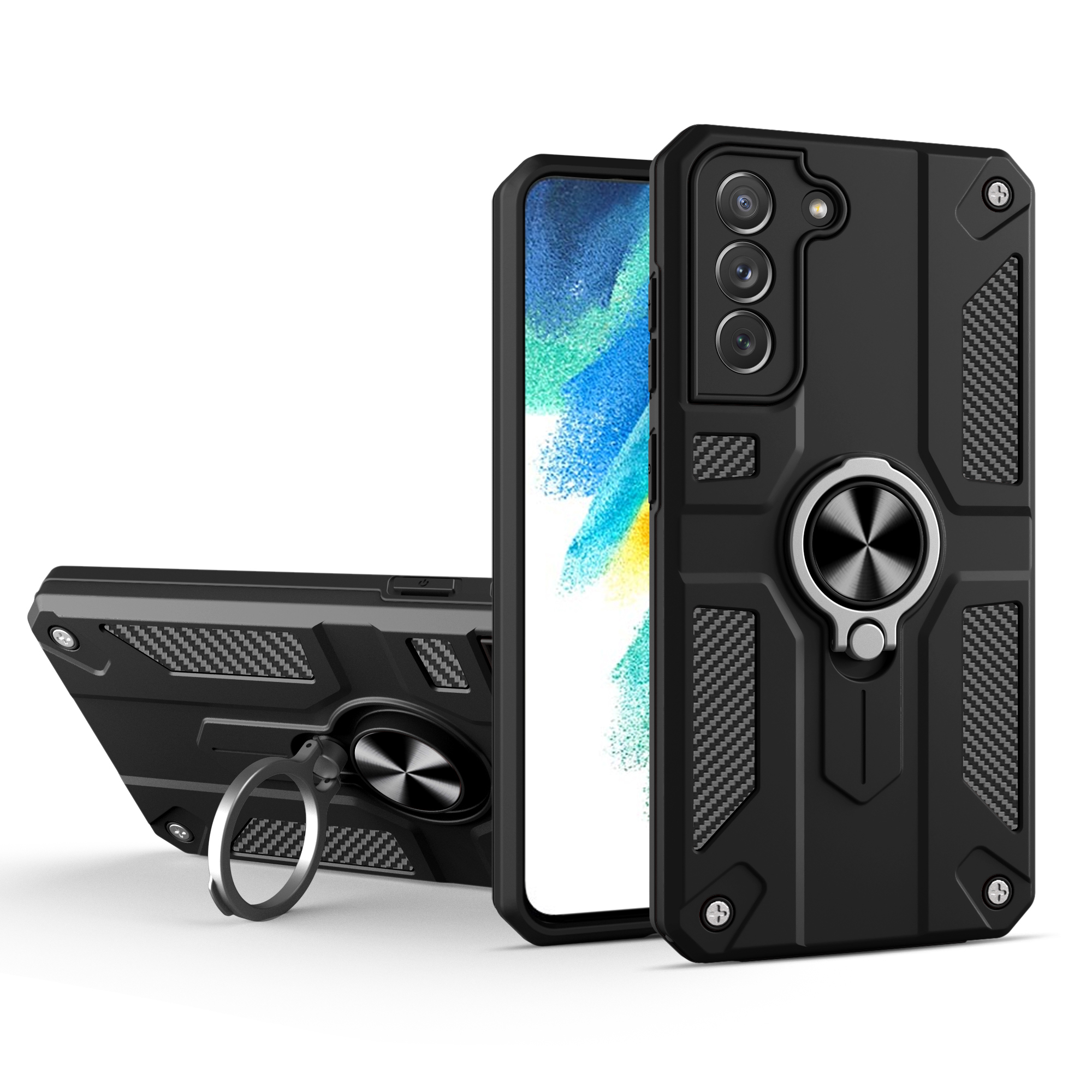 

Soft TPU + Жесткий пк с Четырьмя Углубленными Защитными Крышкой Встроенную на 360 ° Кольцевая Подставка Для Samsung Galaxy S21 fe - Коричневый, Galaxy S21 FE 5G