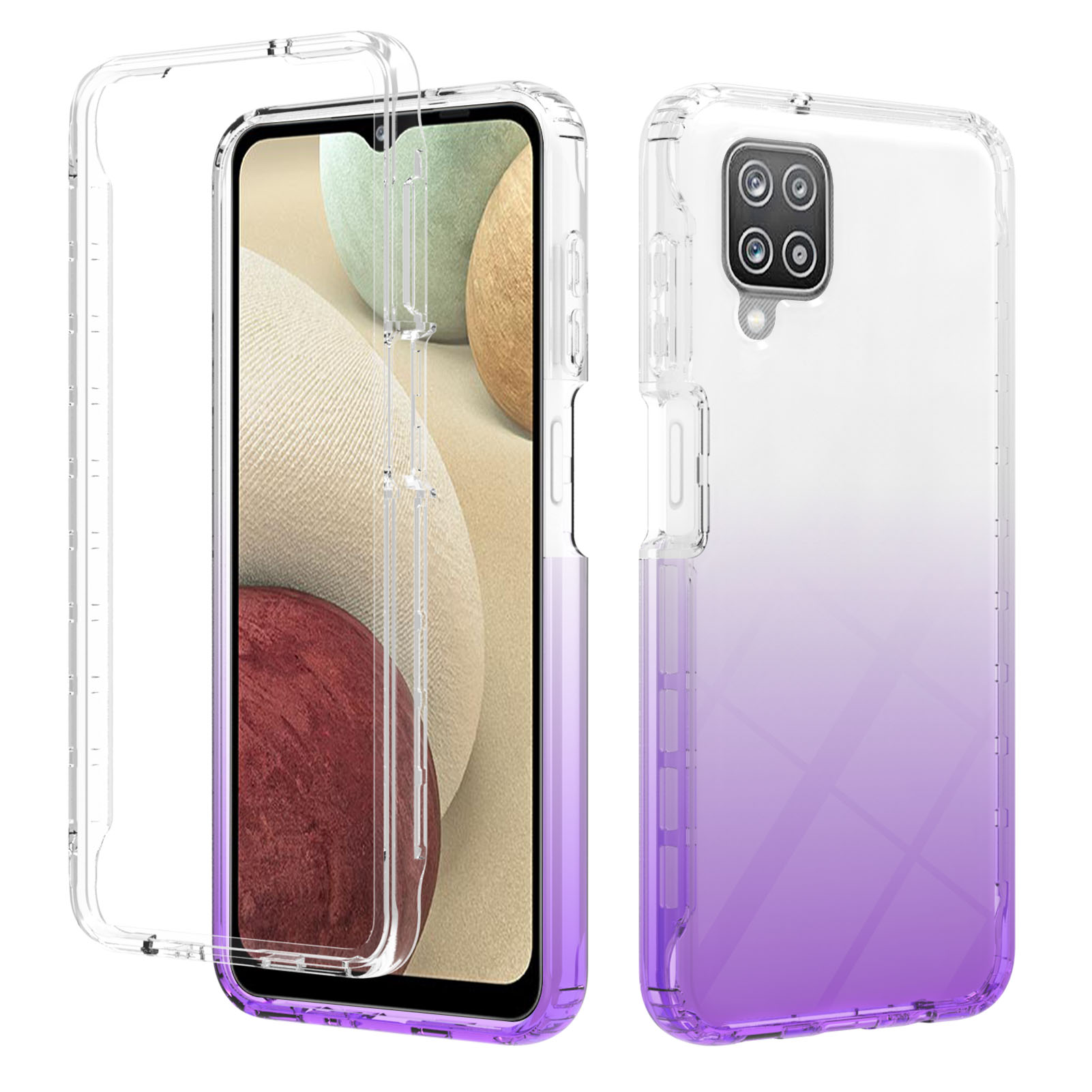 

Gradient Color 2-in-1 Heavy Duty Hybrid Hard PC Frame Flexible TPU Back Shockproof Protective Phone Case for Samsung Galaxy A12 5G - Gradient Purple, Galaxy A12