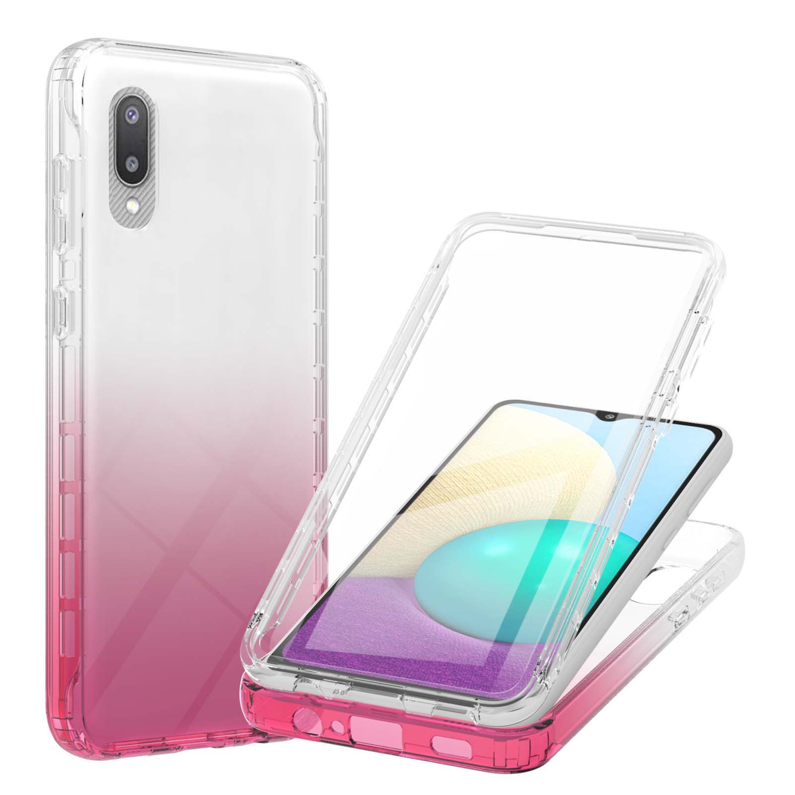 

Gradient Color 3-I В-1 Высококровная Кадр Жесткого ПК + ТПУ Задний Анти-царапин, Встроенный Протектор Экрана Домашних Животных Для Samsung Galaxy A02 / M02 - Градиент Красный, Galaxy A02