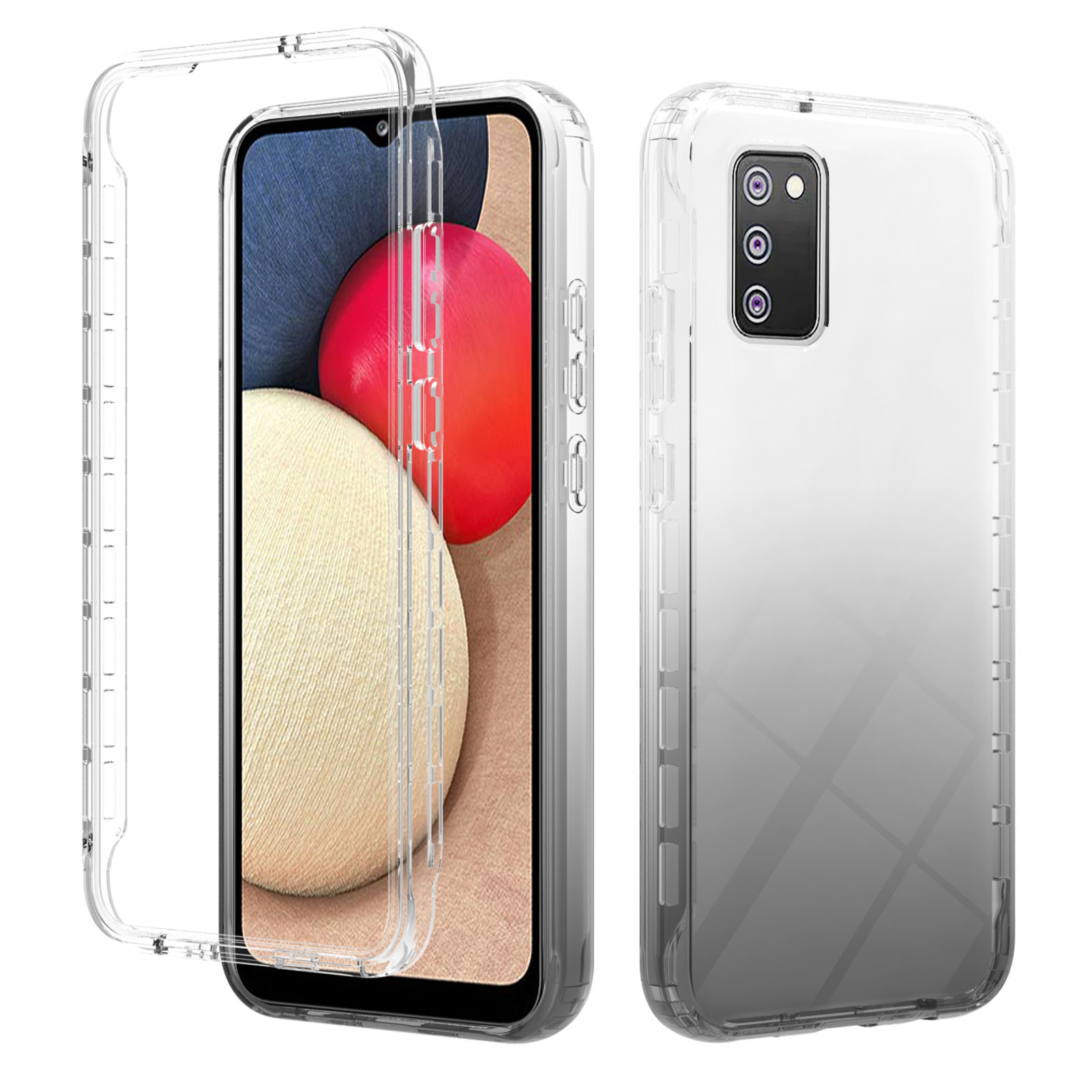 

2 in 1 PC Bumper + TPU Cover Gradient Color Hybrid Case Shell Protector for Samsung Galaxy A02s (164.2x75.9x9.1mm) - Gradient Black, Galaxy A02s (164.2x75.9x9.1mm)
