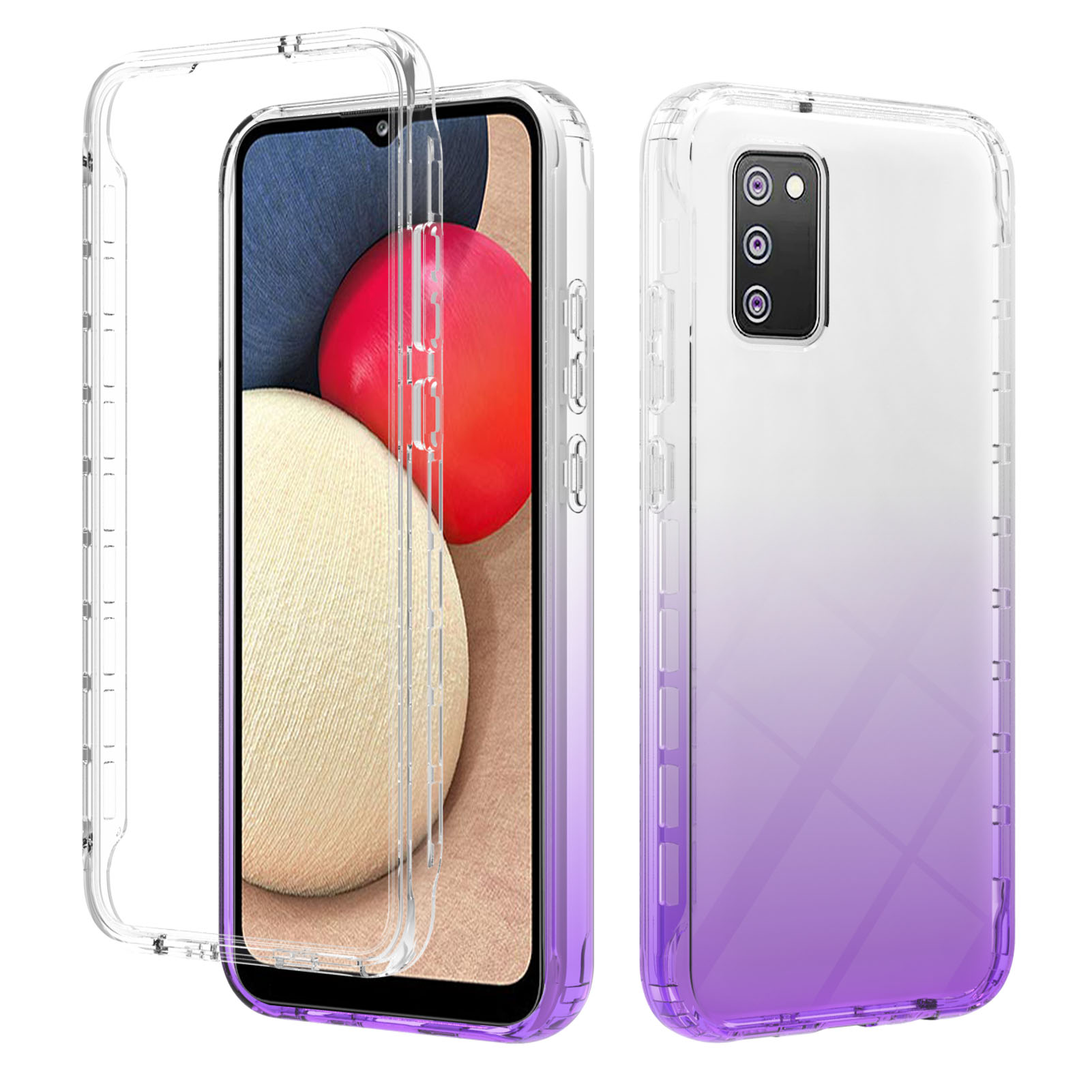

2 in 1 PC Bumper + TPU Cover Gradient Color Hybrid Case Shell Protector for Samsung Galaxy A02s (164.2x75.9x9.1mm) - Gradient Purple, Galaxy A02s (164.2x75.9x9.1mm)