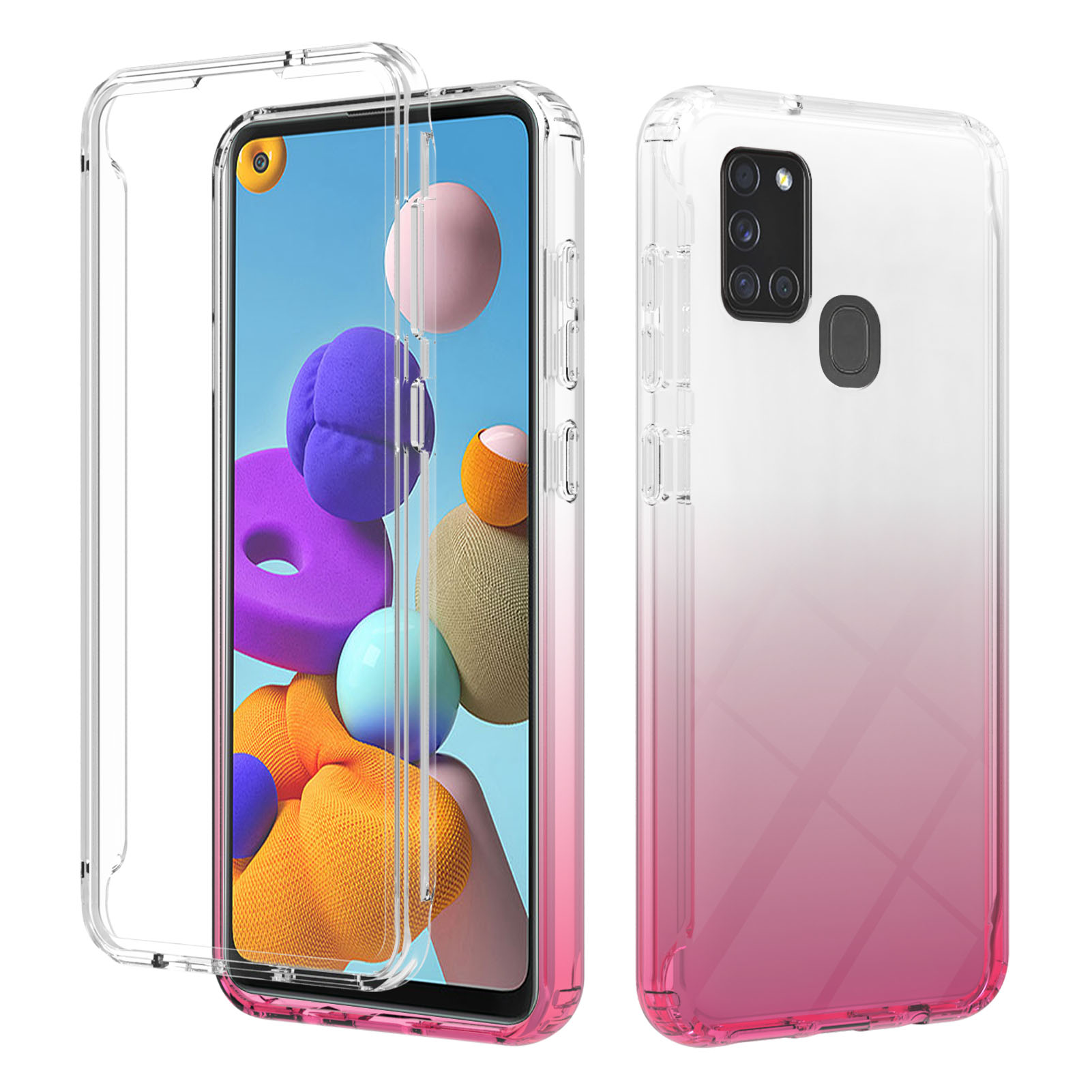 

High Transparency Gradient Color Hard PC Bumper + TPU Back Cover Phone Case for Samsung Galaxy A21s - Gradient Red, Galaxy A21s