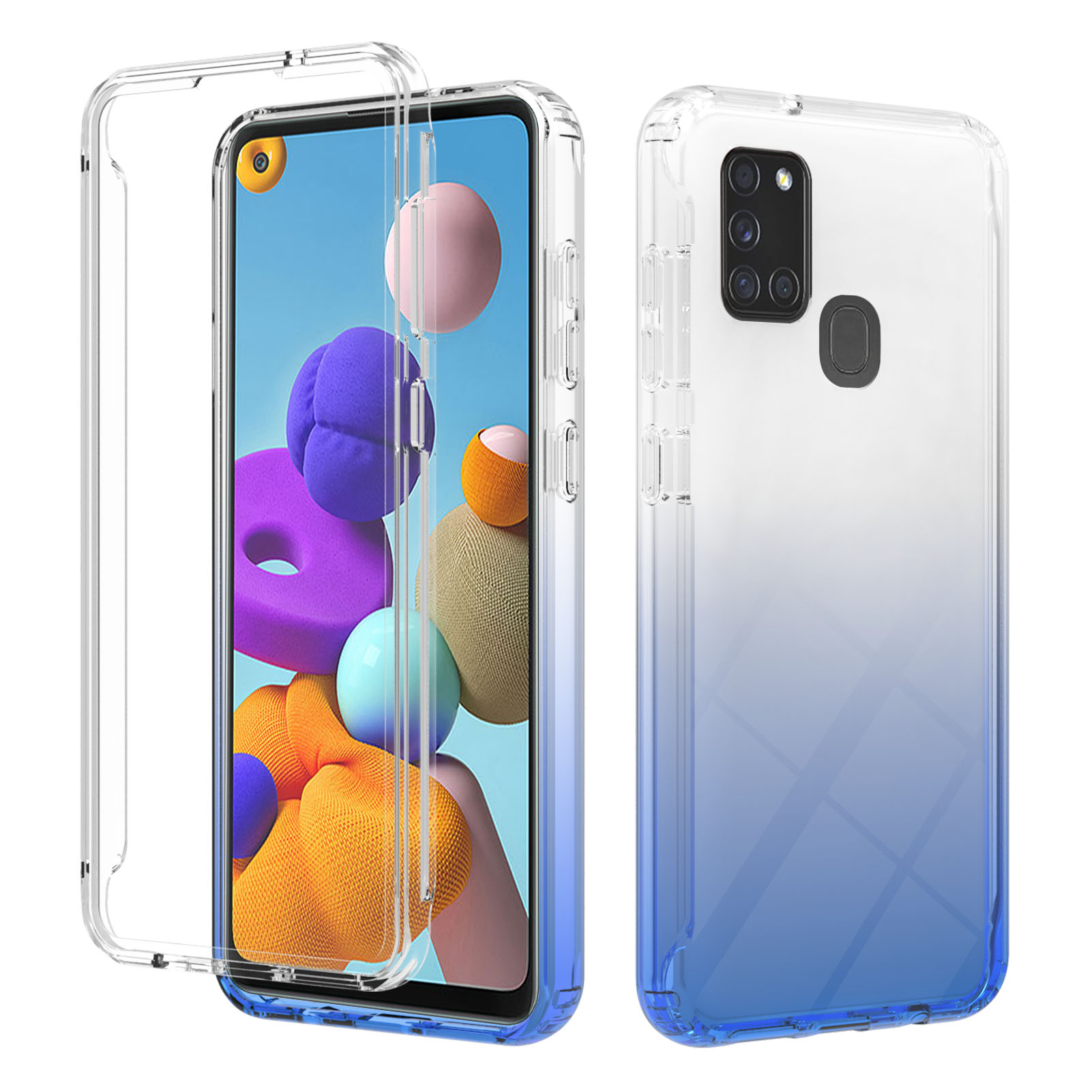 

High Transparency Gradient Color Hard PC Bumper + TPU Back Cover Phone Case for Samsung Galaxy A21s - Gradient Blue, Galaxy A21s