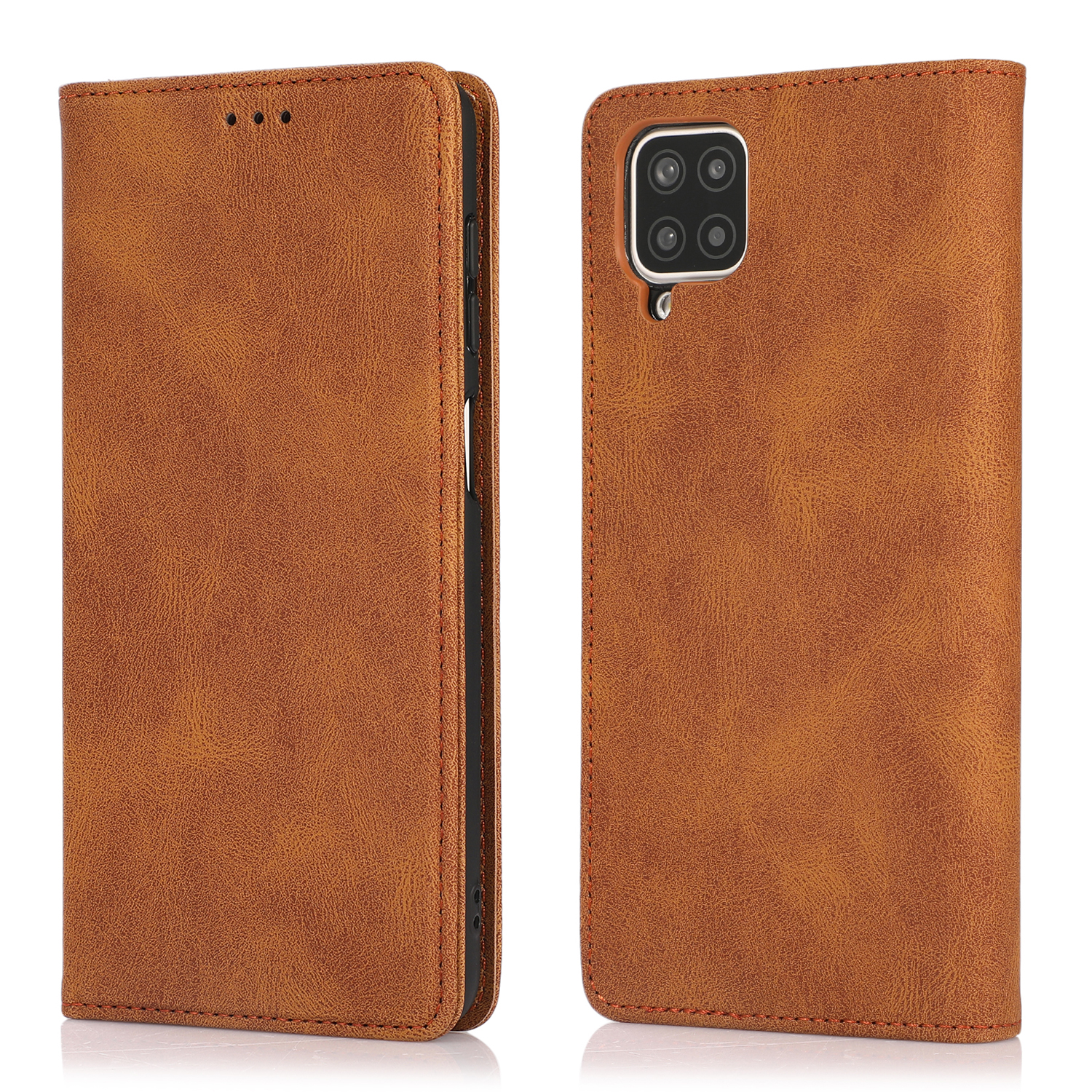 

Anti-drop Silky Touch Auto-absorbed Wallet Кожаная Подставка Для Телефона Для Samsung Galaxy A12 - Коричневый, Galaxy A12