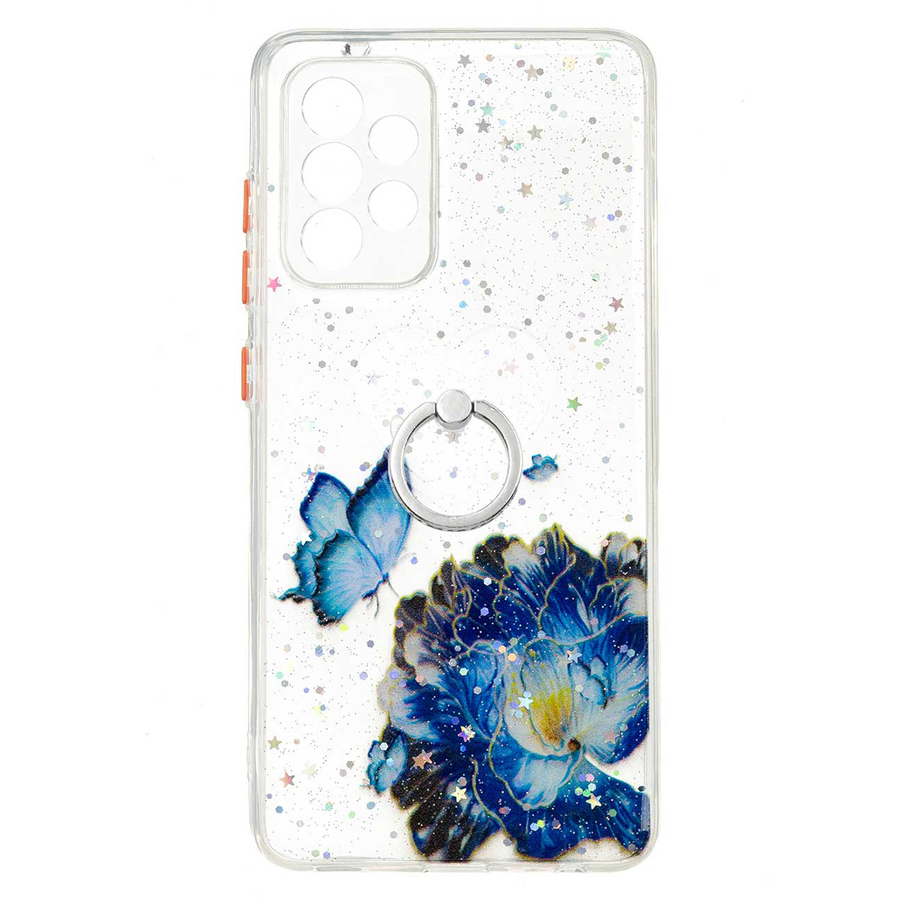 

Печать Рисунков Кольцо Кик -стенд Slim Soft TPU + Жесткий пк Epoxy Percise Cuptout Chace Для Samsung Galaxy A52s 5G / A52 5G / 4G - Голубая Бабочка, Galaxy A52 5G