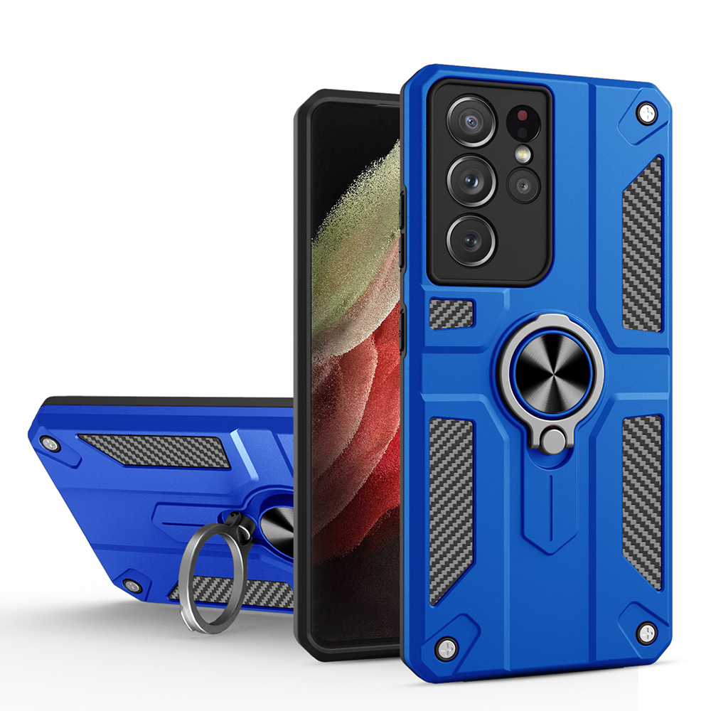 

Drop-Proof Ring Holder TPU + PC Hybrid Phone Cover Back Shell for Samsung Galaxy S21 Ultra 5G - Blue, Galaxy S21 Ultra 5G