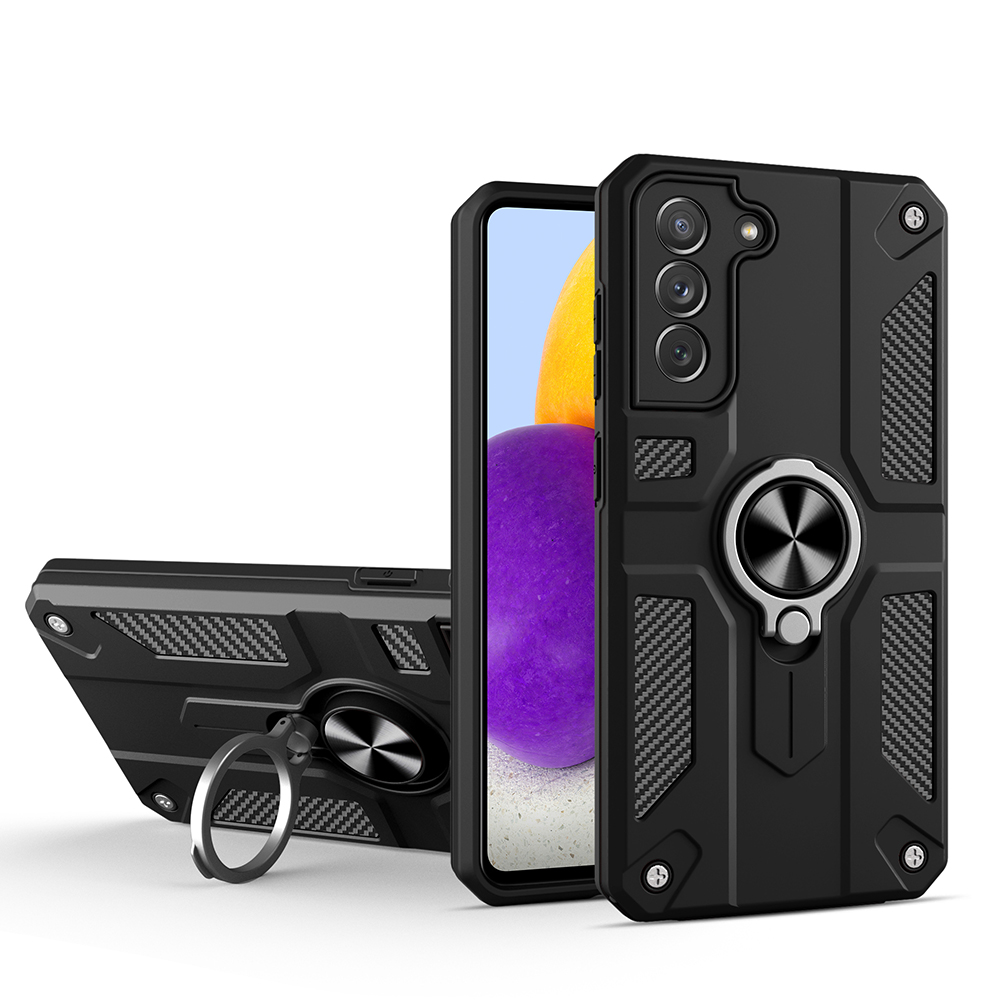 

Держатель Кольца Дизайн Царапин-резистентный TPU + PC Hybrid Phone Cover Back Shell Для Samsung Galaxy S21 5G/4G - Черный, Galaxy S21 5G