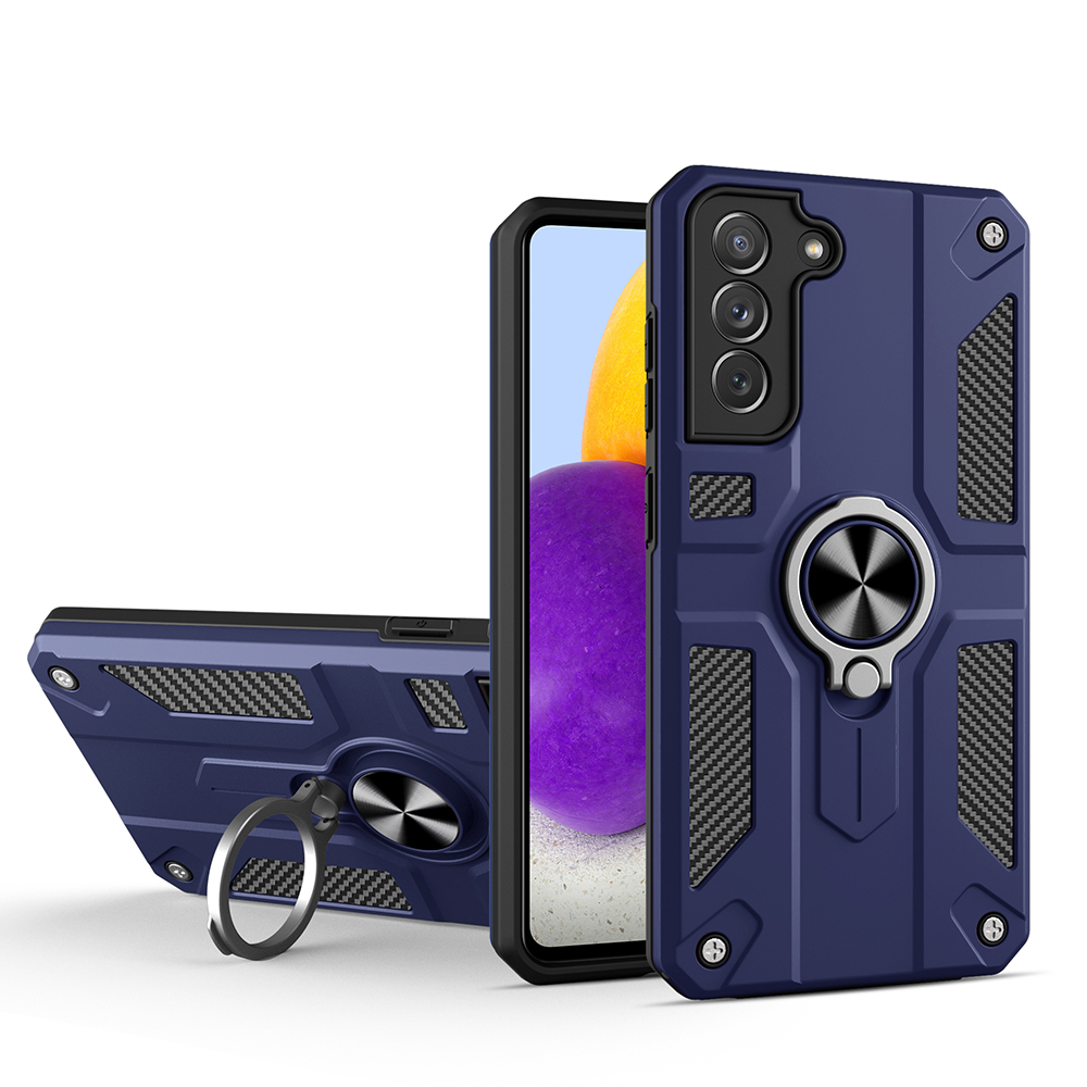 

Держатель Кольца Дизайн Царапин-резистентный TPU + PC Hybrid Phone Cover Back Shell Для Samsung Galaxy S21 5G/4G - Темно-синий, Galaxy S21 5G