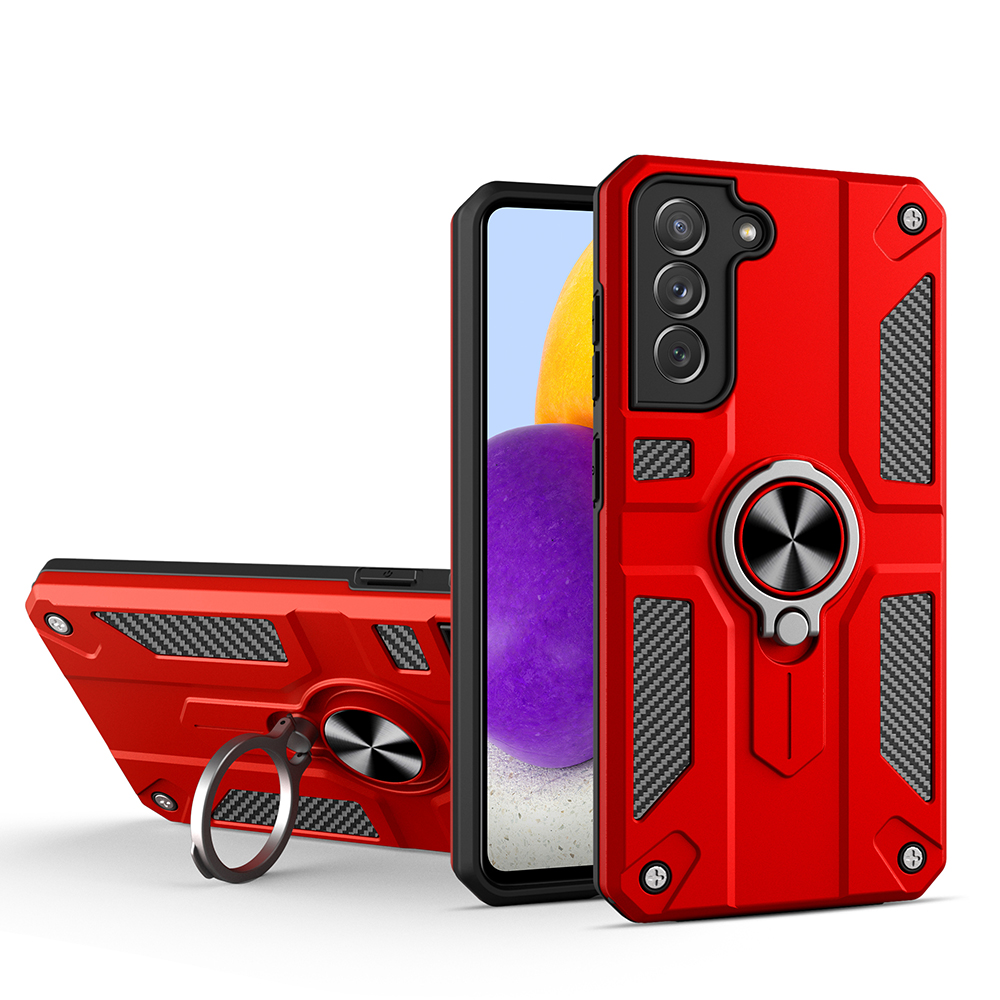 

Держатель Кольца Дизайн Царапин-резистентный TPU + PC Hybrid Phone Cover Back Shell Для Samsung Galaxy S21 5G/4G - Красный, Galaxy S21 5G