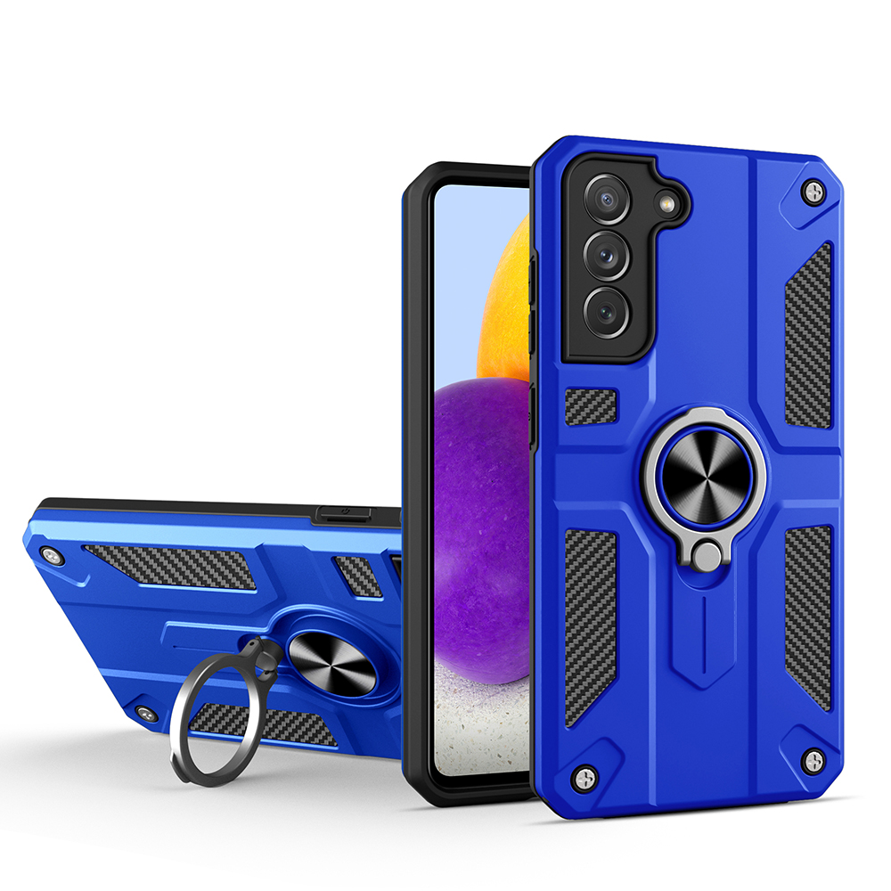 

TPU + PC Combo Ring Holder Design Hybrid Phone Cover Anti-Fall Back Shell for Samsung Galaxy S21+ 5G - Blue, Galaxy S21+ 5G