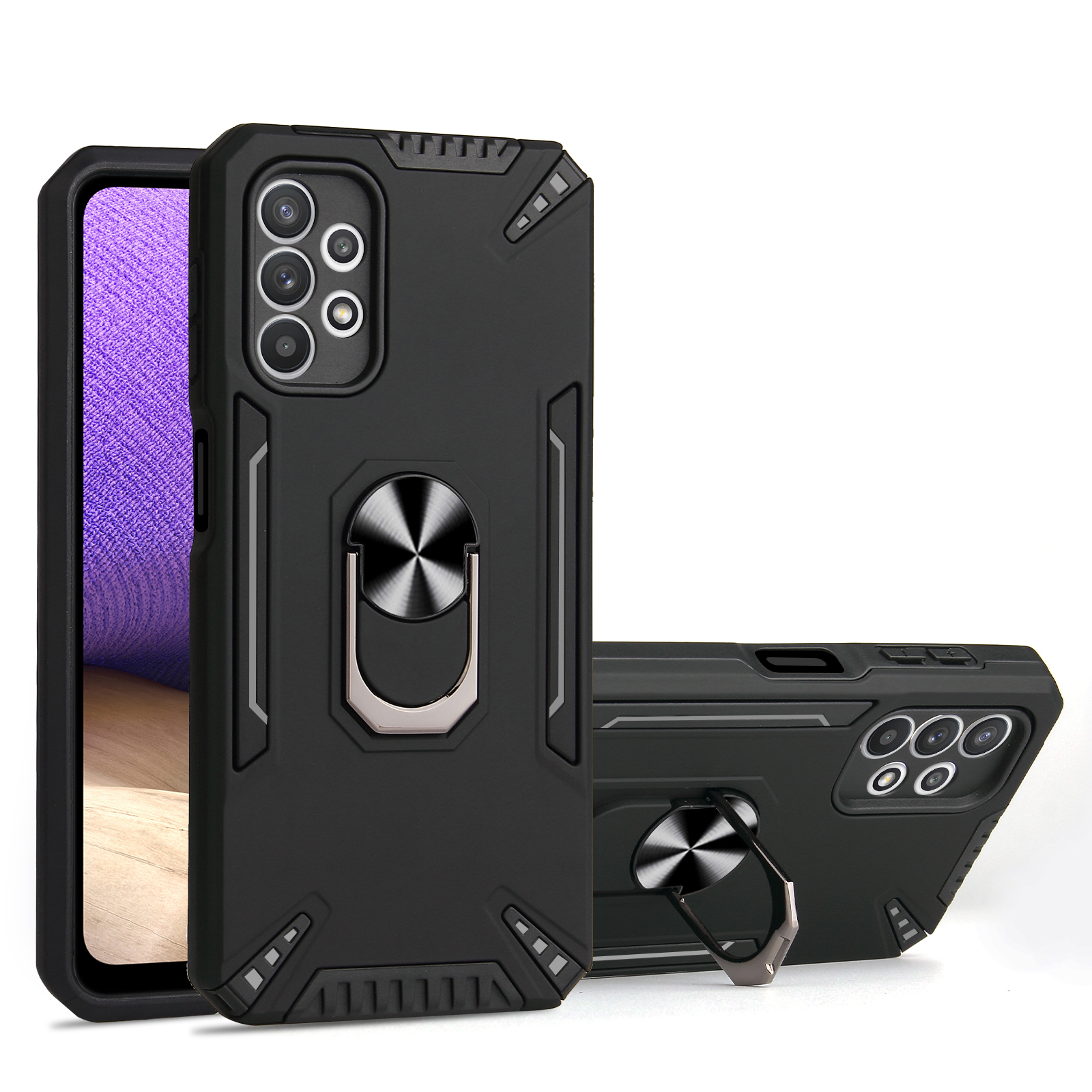 

Hard PC Back + TPU Bumper Shockproof Protective Phone Case with Rotating Kickstand for Samsung Galaxy A32 5G/M32 5G - Black, Galaxy M32 5G