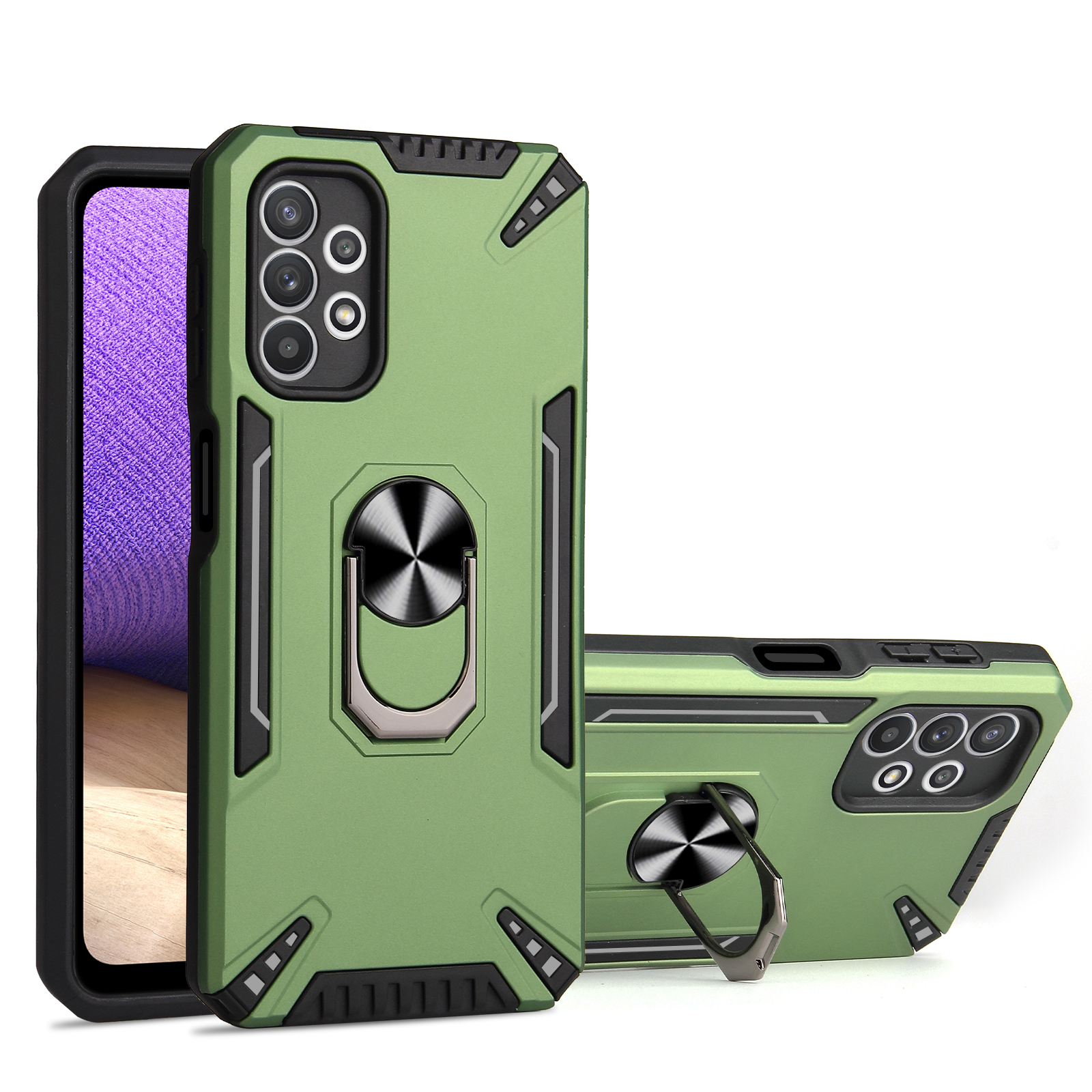 

Hard PC Back + TPU Bumper Shockproof Protective Phone Case with Rotating Kickstand for Samsung Galaxy A32 5G/M32 5G - Green, Galaxy M32 5G