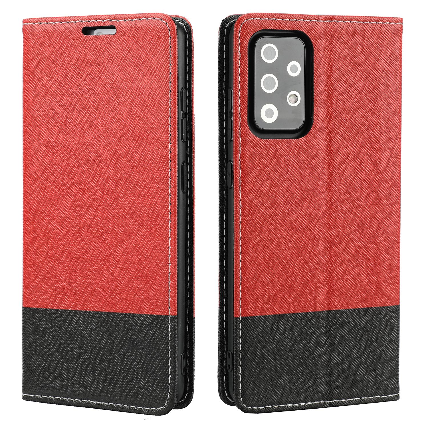 

Auto-absorbed Cross Texture Color Splicing Leather Stand Case Protector with Wallet for Samsung Galaxy A52 4G/5G / A52s 5G - Red, Galaxy A52 4G