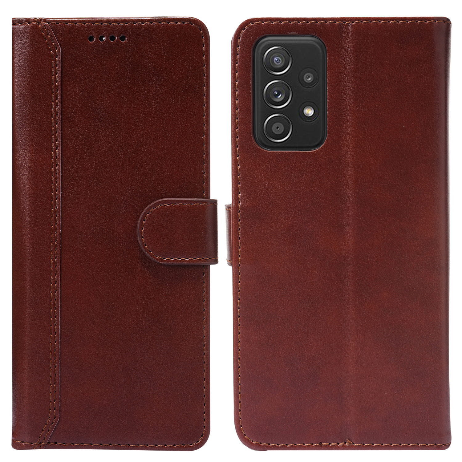 

Anti-Drop Shockproof Splicing PU Leather Phone Case with Stand Wallet Cover Protector for Samsung Galaxy A52 4G/5G/A52s 5G - Brown, Galaxy A52 5G