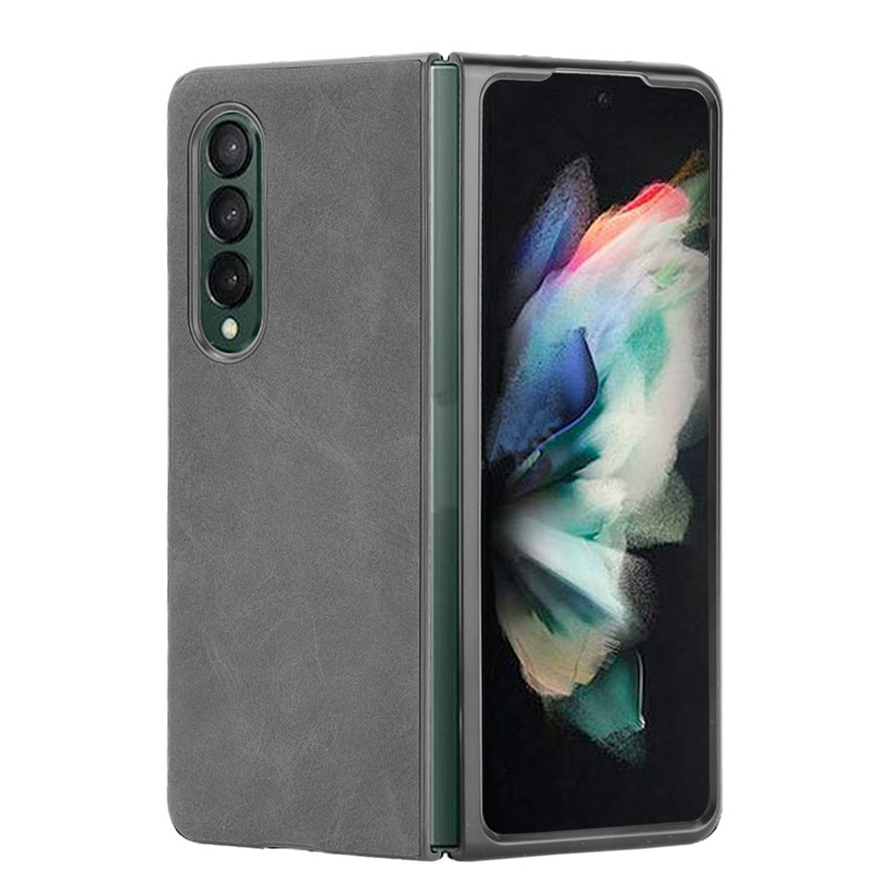 

PU Leather Coated PC Hard Case Mobile Phone Cover Shell Protector for Samsung Galaxy Z Fold3 5G - Grey, Galaxy Z Fold3 5G