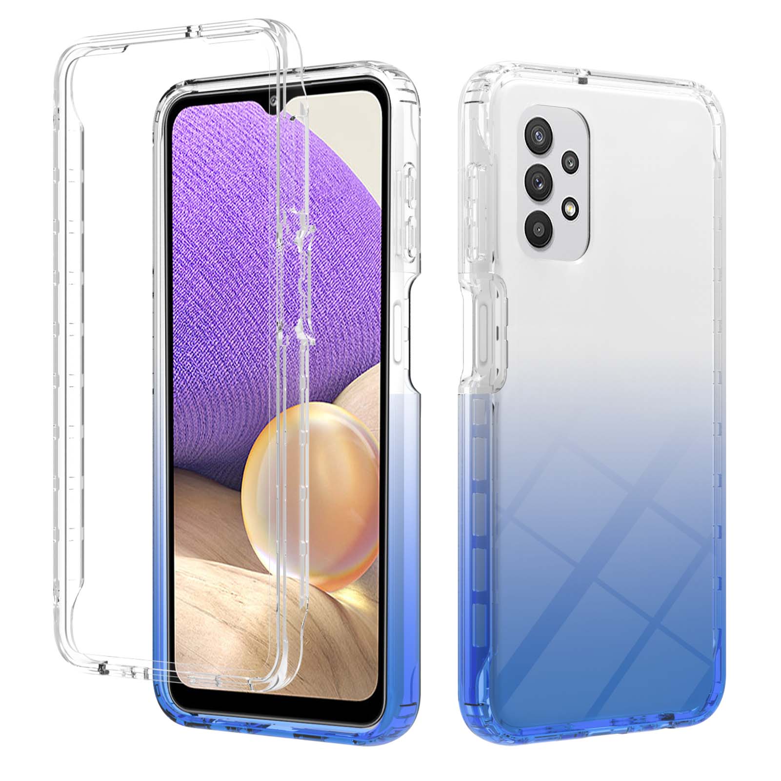 

Цвет Градиента Съемный PC Bamper Carmer + TPU Обратно Оболочкой Чехол Для Samsung Galaxy A32 5G - Синий, Galaxy M32 5G