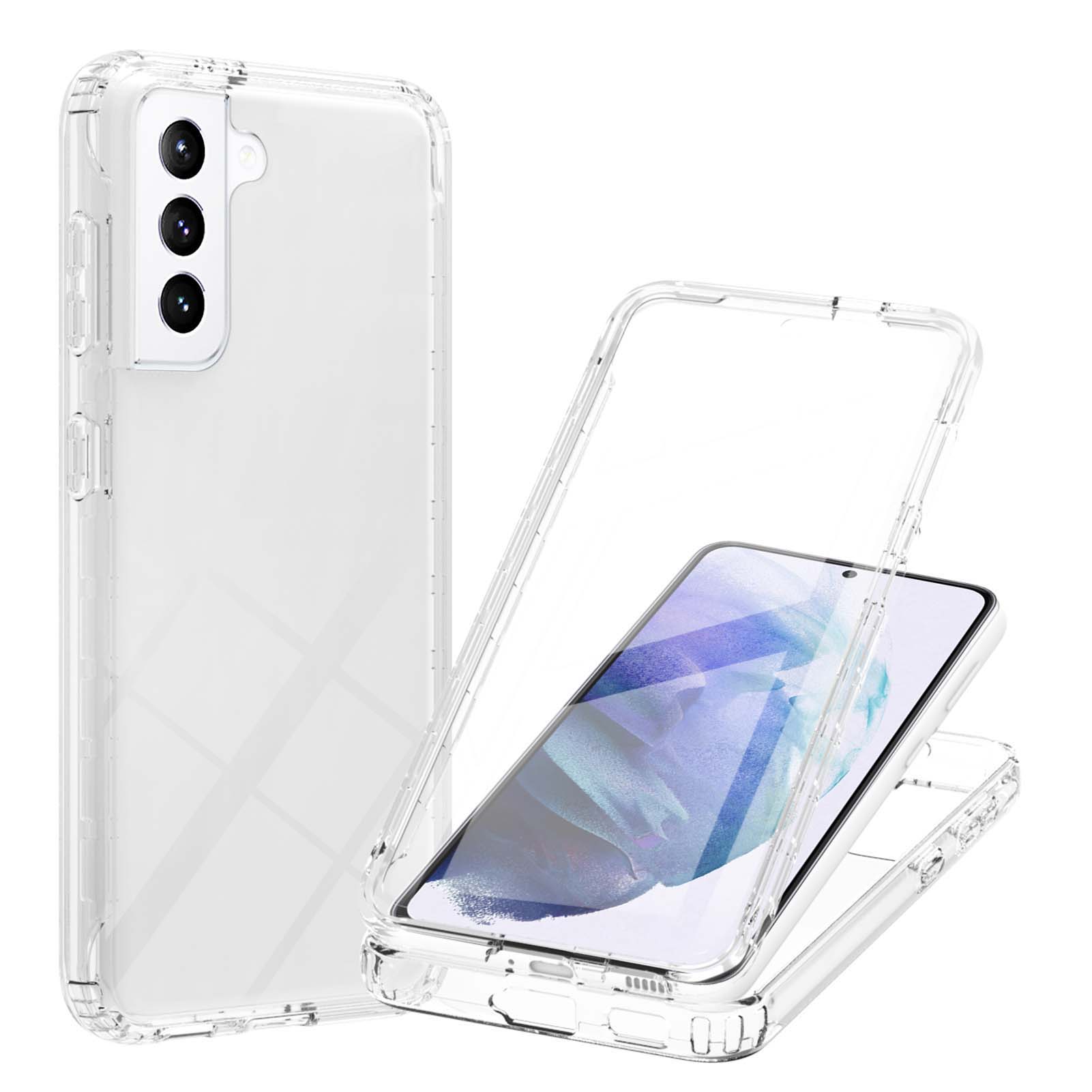 

Полнопаркий Градиентный Цвет TPU Cover + PC Кадр + PET Пленка Телефон Гибридный Корпус Для Samsung Galaxy S21 5G - Прозрачный, Galaxy S21 5G