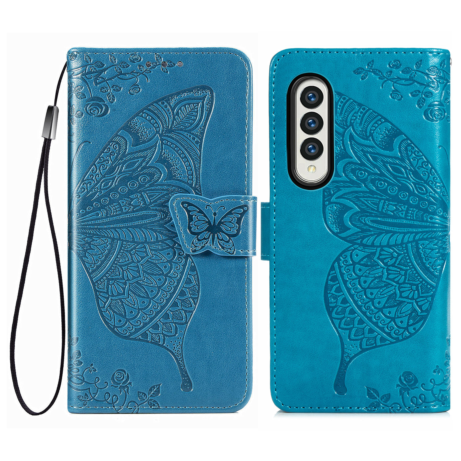 

Imprinted Butterfly Magnetic Clasp Wallet Stand Design Leather Phone Shell Cover with Wrist Strap for Samsung Galaxy Z Fold3 5G - Blue, Galaxy Z Fold3 5G