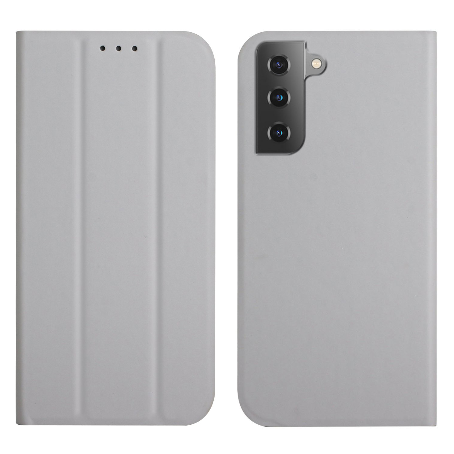 

Skin-touch Feeling Solid Color Trifold Stand Leather Phone Case Flip Cover for Samsung Galaxy S21+ 5G - Grey, Galaxy S21+ 5G