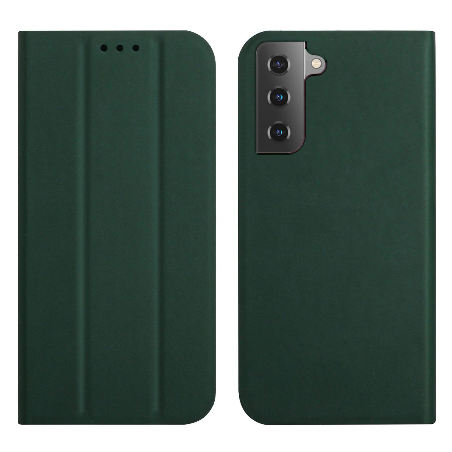 

Skin-touch Feeling Solid Color Trifold Stand Leather Phone Case Flip Cover for Samsung Galaxy S21+ 5G - Blackish Green, Galaxy S21+ 5G