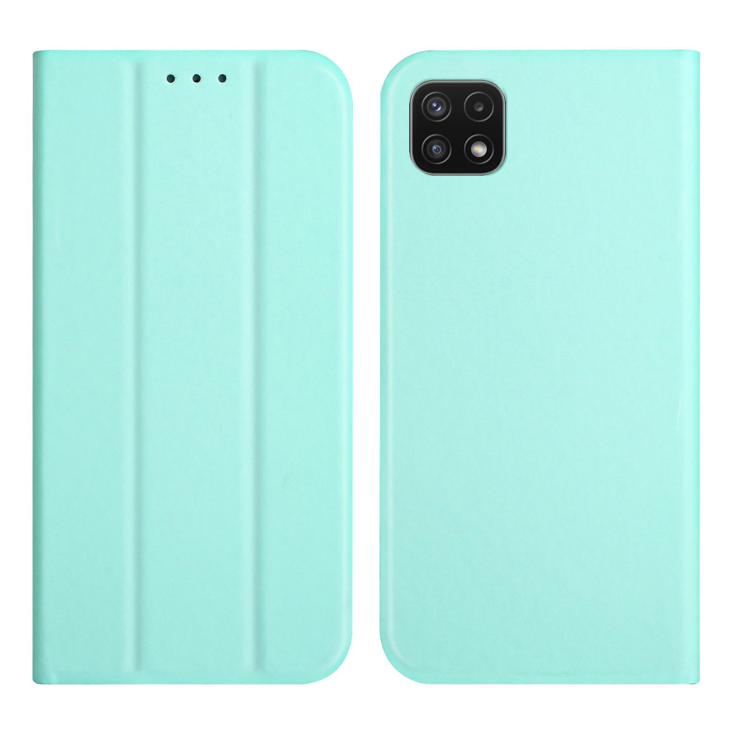 

Skin-Touch See Treifold Стенд Folio Flip Кожаный Чехол Чехол Для Samsung Galaxy A22 5G (версия ЕС) - Голубые