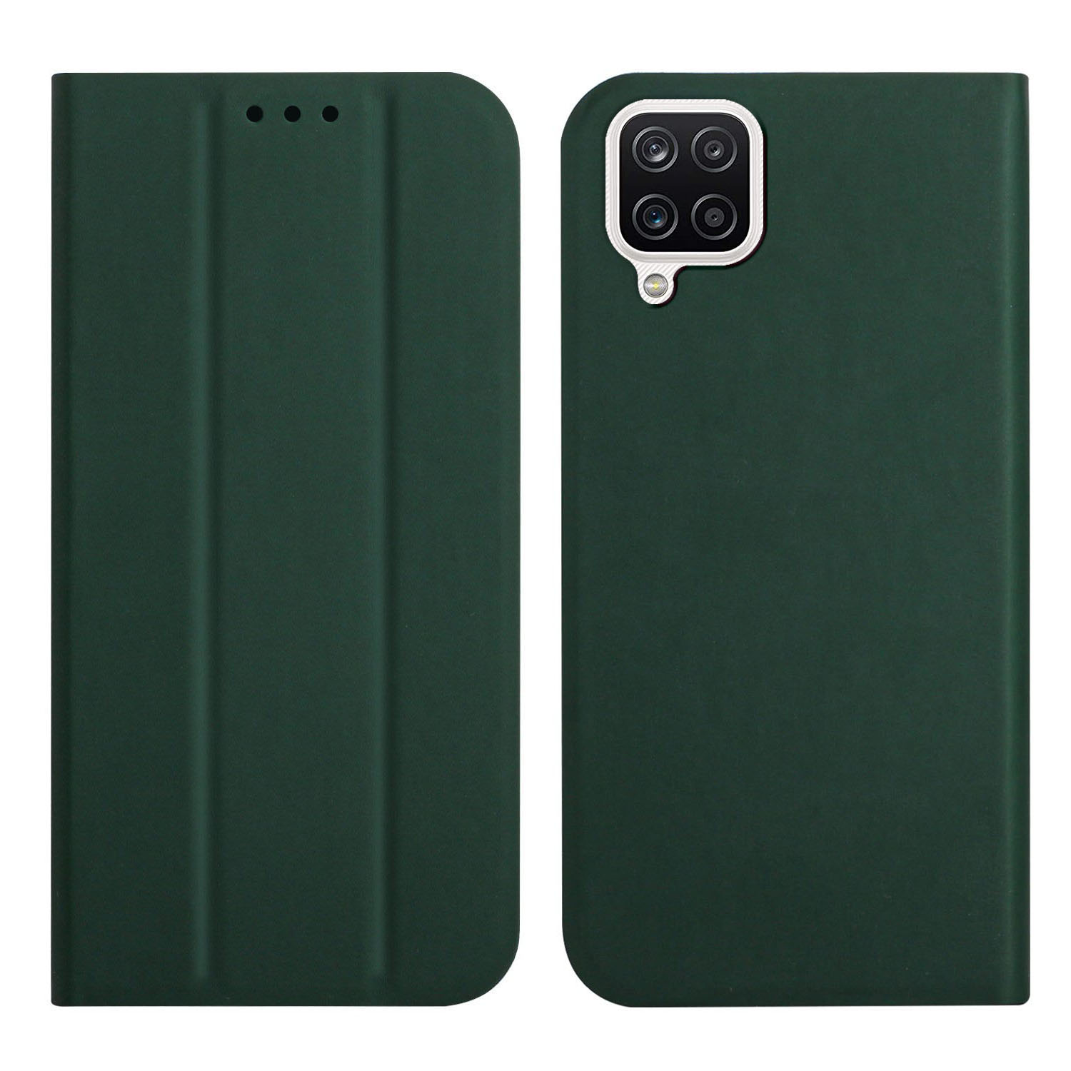 

Trifold Stand Design Solid Color Skin-touch PU Leather Phone Case Protector for Samsung Galaxy A12 - Blackish Green, Galaxy A12