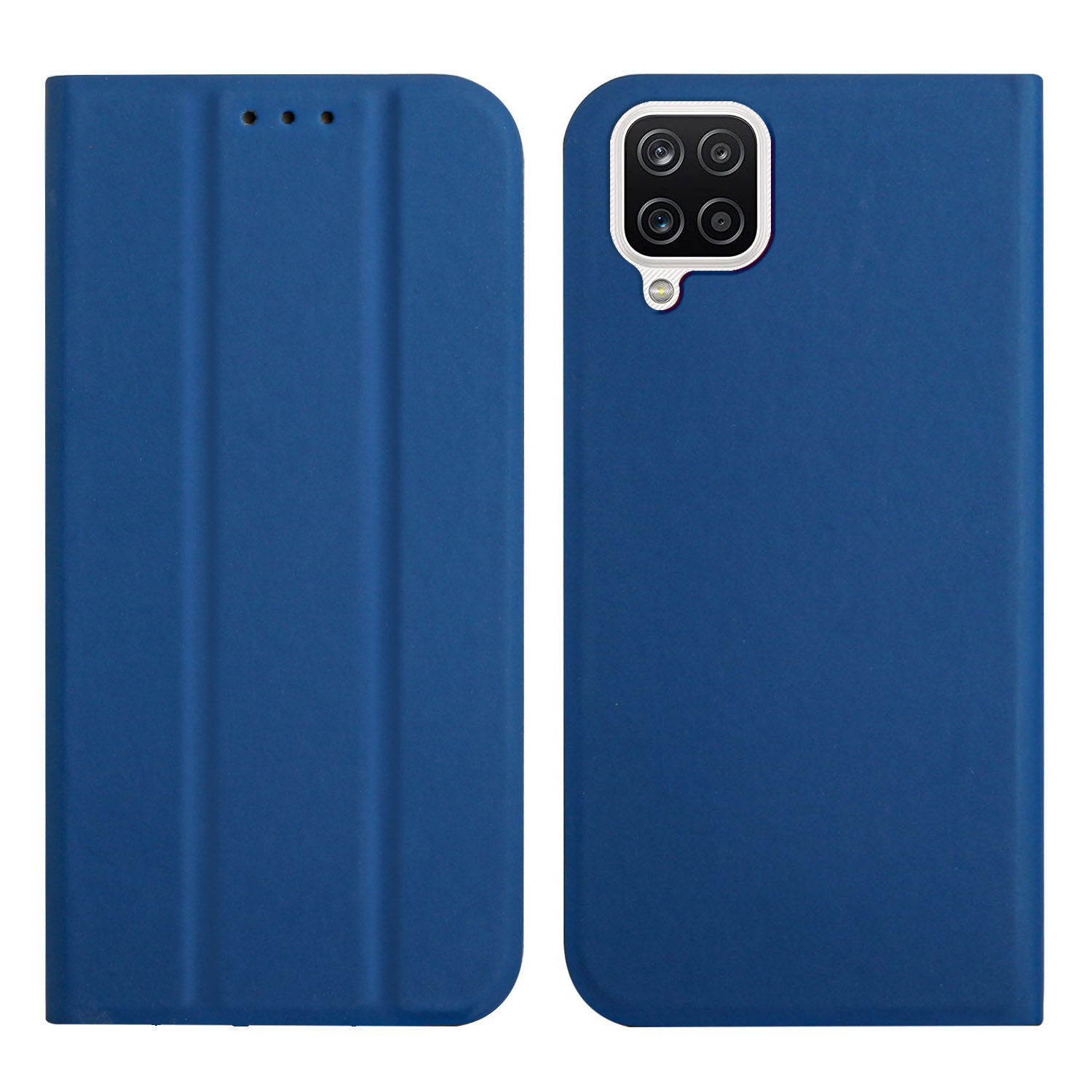 

Trifold Stand Design Solid Color Skin-touch PU Leather Phone Case Protector for Samsung Galaxy A12 - Sapphire, Galaxy A12