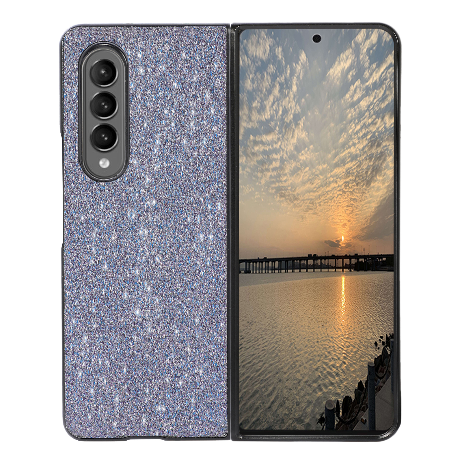 

Flash Powder Stylish Light PU Leather + PC Phone Protective Cover Case for Samsung Galaxy Z Fold3 5G - Black, Galaxy Z Fold3 5G