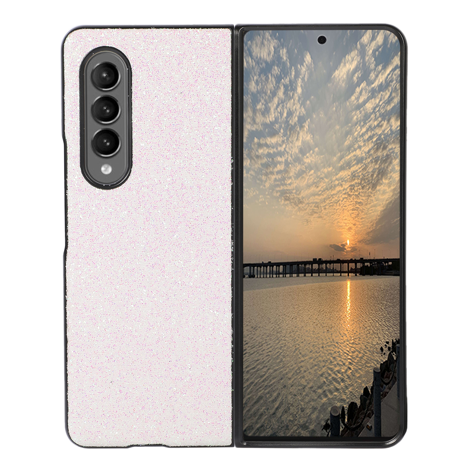

Flash Powder Stylish Light PU Leather + PC Phone Protective Cover Case for Samsung Galaxy Z Fold3 5G - White, Galaxy Z Fold3 5G