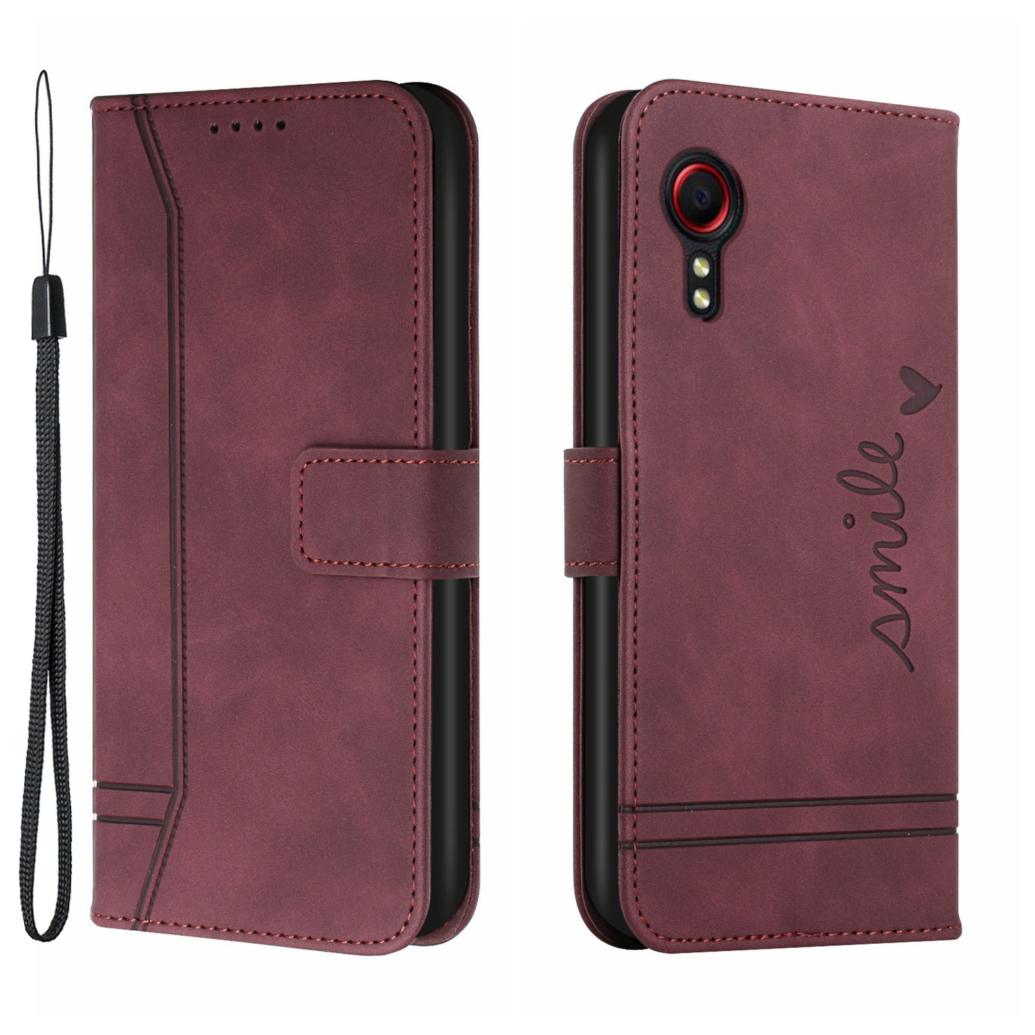 

003 Series Phone Back Case Imprinted Heart Wallet Stand Design Leather Cover for Samsung Galaxy Xcover 5 - Red, Galaxy Xcover 5