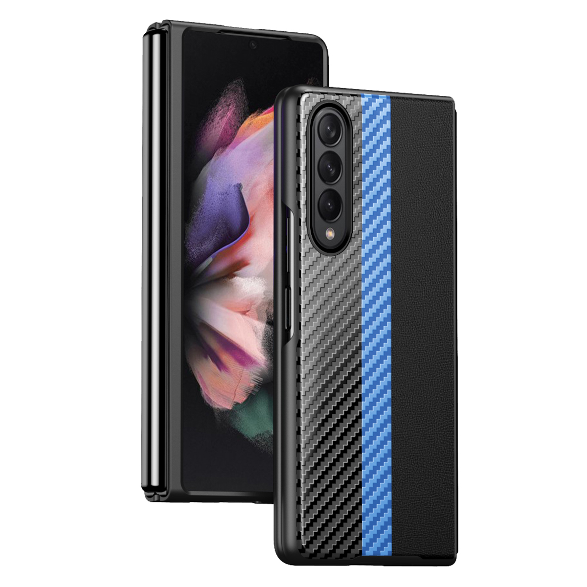 

Крышка Корпуса Для пк с Кожаным Покрытием из Углеродного Волокна Для Samsung Galaxy Z Fold3 5G - Нежно Голубые, Galaxy Z Fold3 5G
