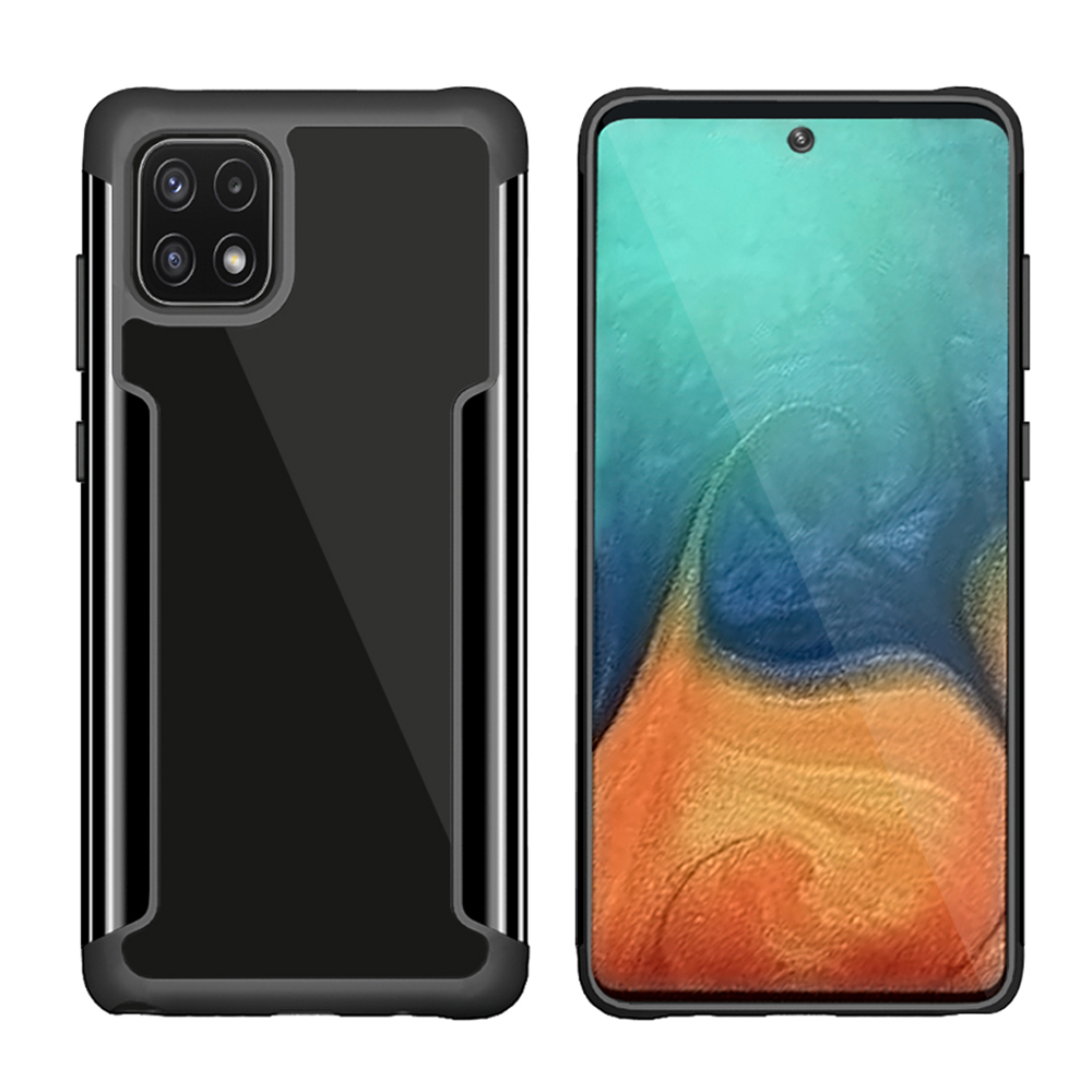

Shockproof Armor Soft TPU Metal Bumper Transparent Acrylic Back Cover for Samsung Galaxy A22 5G (EU Version) - Black, Galaxy A22 5G (EU Version)