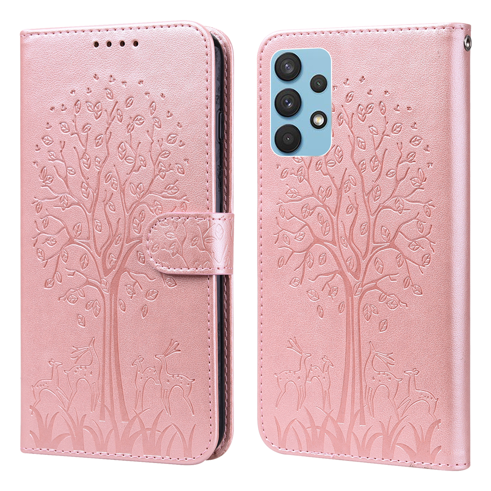

Arbre et Cerf le Support de Portefeuille en Cuir Imprimé Couvercle de Téléphone Anti-dépôt Pour Samsung Galaxy A32 4G (version de L'ue) - Rose, Samsung Galaxy A32 4G