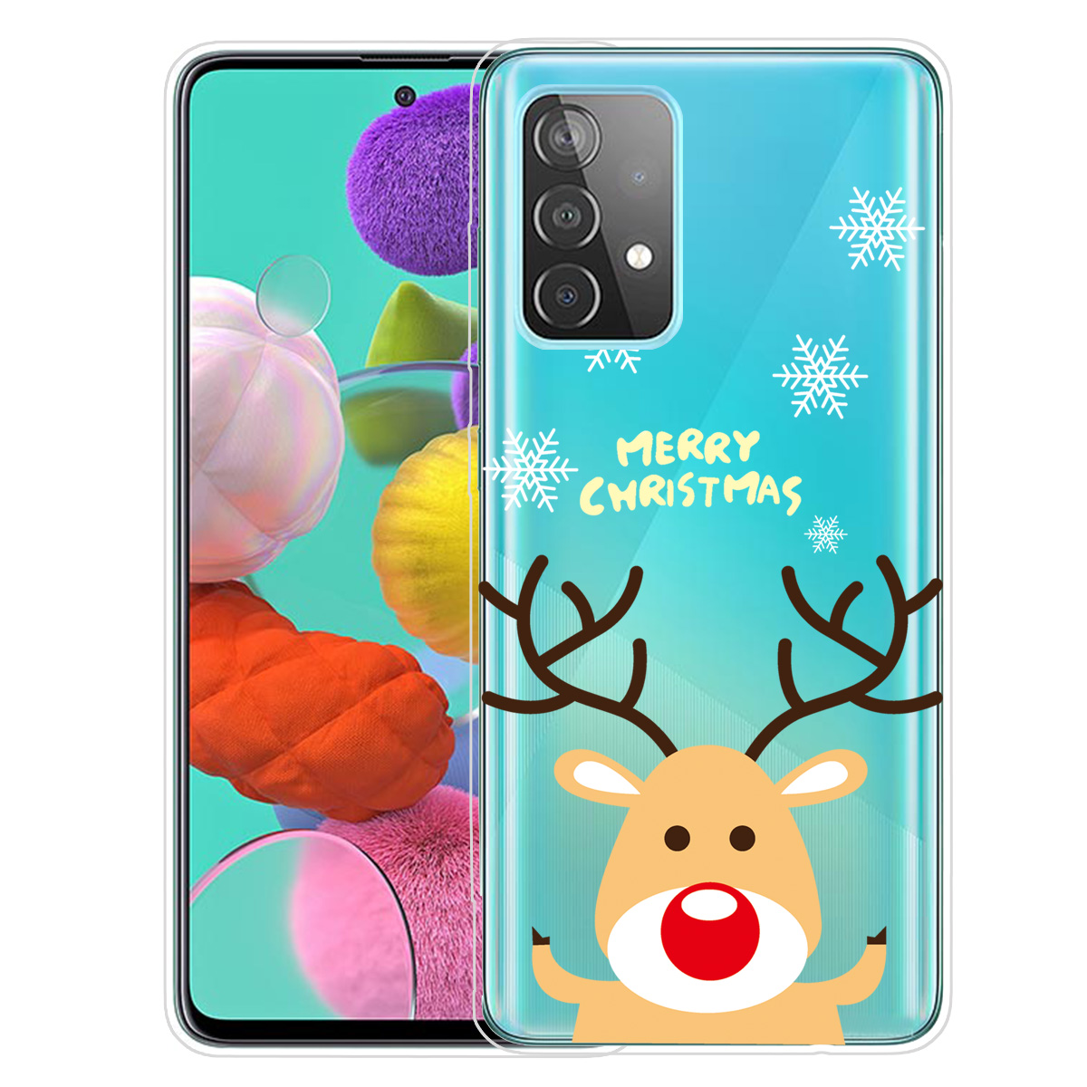 

Узор На Рождественской Серии Pattern Photion IMD Мягкий TPU Прозрачный Защитный Чехол Для Samsung Galaxy A72 5G / 4G. - Снежинки И Оленя, Galaxy A72 5G