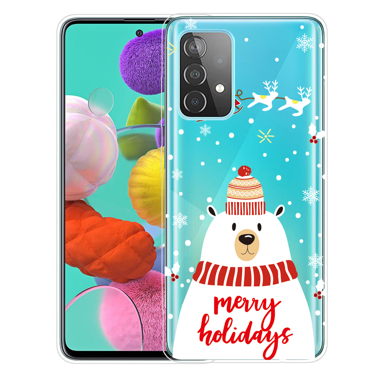 

Christmas Series Pattern Printing IMD Soft TPU Clear Protective Case for Samsung Galaxy A72 5G / 4G - Scarf White Bear, Galaxy A72 5G