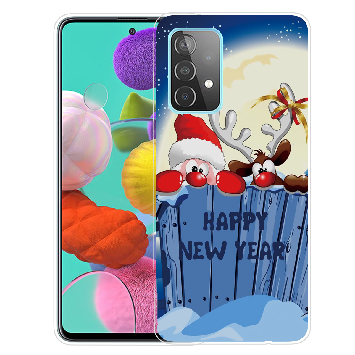 

Christmas Series Pattern Printing IMD Soft TPU Clear Protective Case for Samsung Galaxy A72 5G / 4G - Secret Santa and Reindeer, Galaxy A72 5G