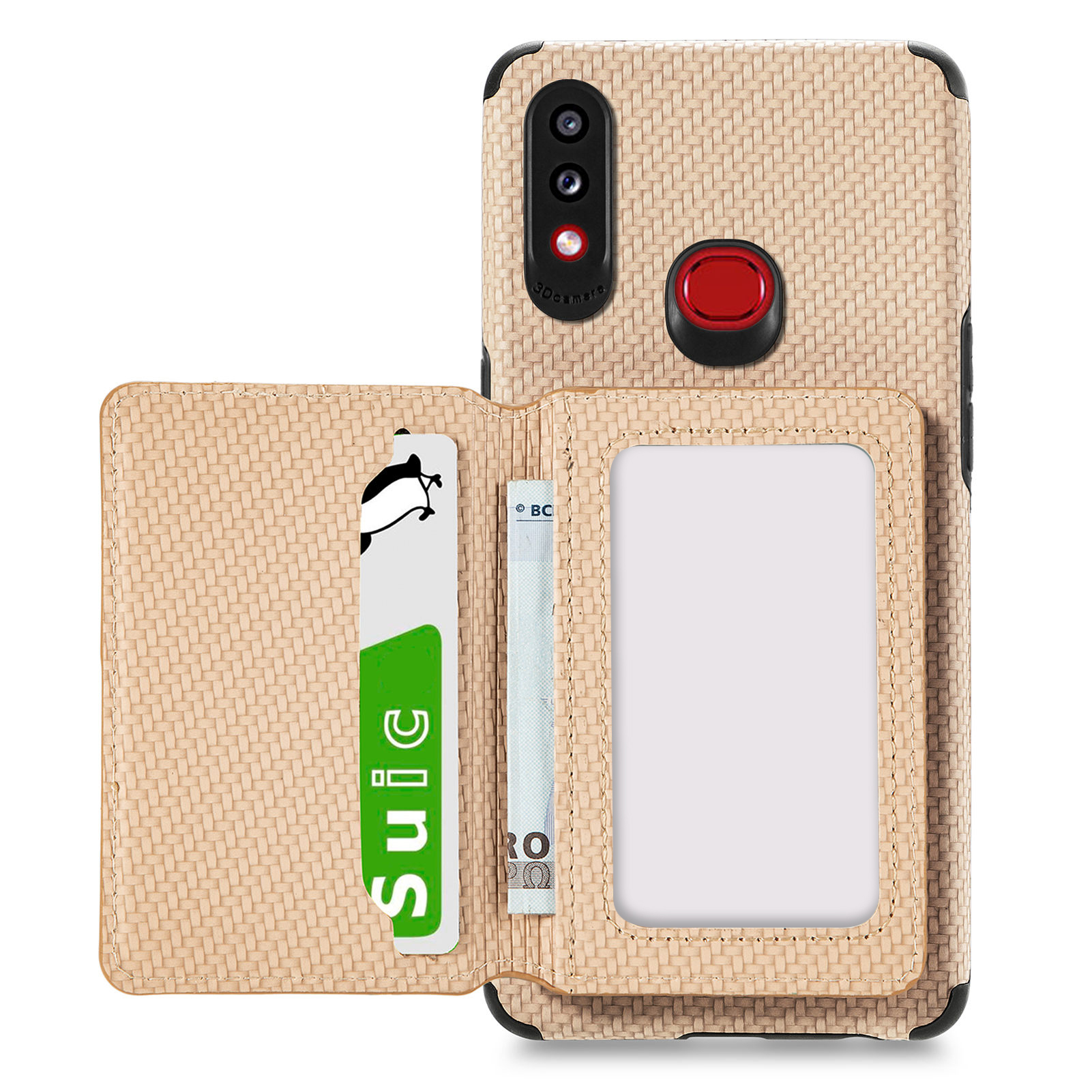 

Для Samsung Galaxy A10s Kickstand Carbon Fiber Shock Устойчивая Кошелек Дизайн Встроенный Магнитный Магнит-кожаный Покрытие TPU Phone Cover Phone - Хаки, Galaxy A10s