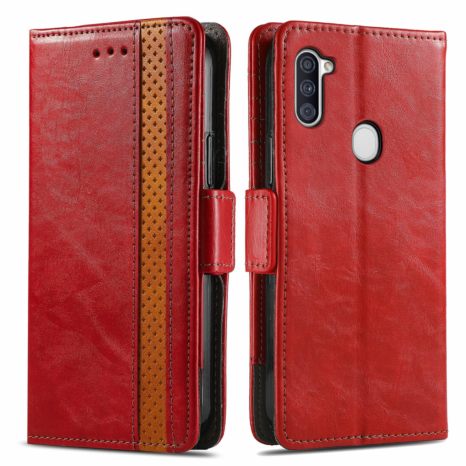 

CASENEO 002 Series Anti-collision Business Style Splicing PU Leather Stand Wallet Case for Samsung Galaxy M11/A11 (EU Version) - Red, Galaxy M11