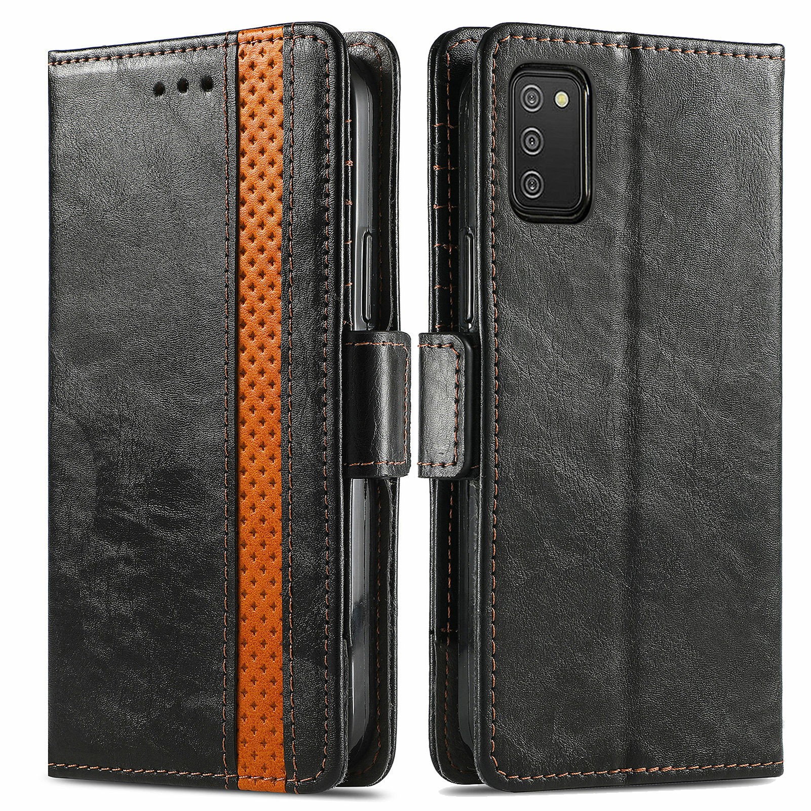

CASENEO 002 Series Business Style Splicing PU Leather Stand Wallet Case Shockproof Protection Shell for Samsung Galaxy A03s (166.5 x 75.98 x 9.14mm) - Black, Samsung Galaxy A03s (166.5 x 75.98 x 9.14mm)
