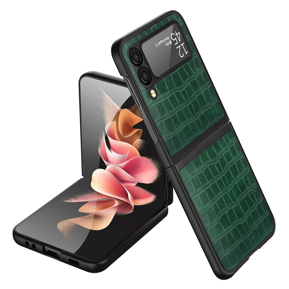 

Crocodile Texture Full Body Shockproof PU Leather Coated PC Folding Cover for Samsung Galaxy Z Flip3 5G - Green, Samsung Galaxy Z Flip3 5G