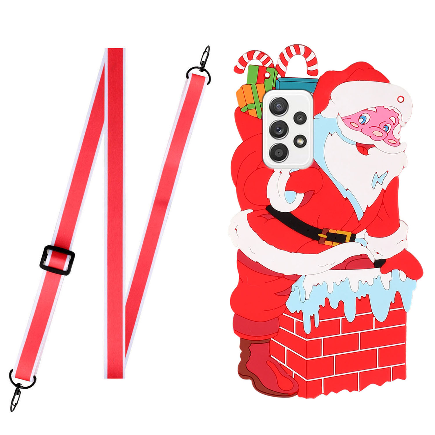 

Special-Shaped Santa/Christmas Deer TPU + Silicone Phone Protective Cover Case with Adjustable Long Lanyard for Samsung Galaxy A72 4G/5G - Santa, Galaxy A72 4G