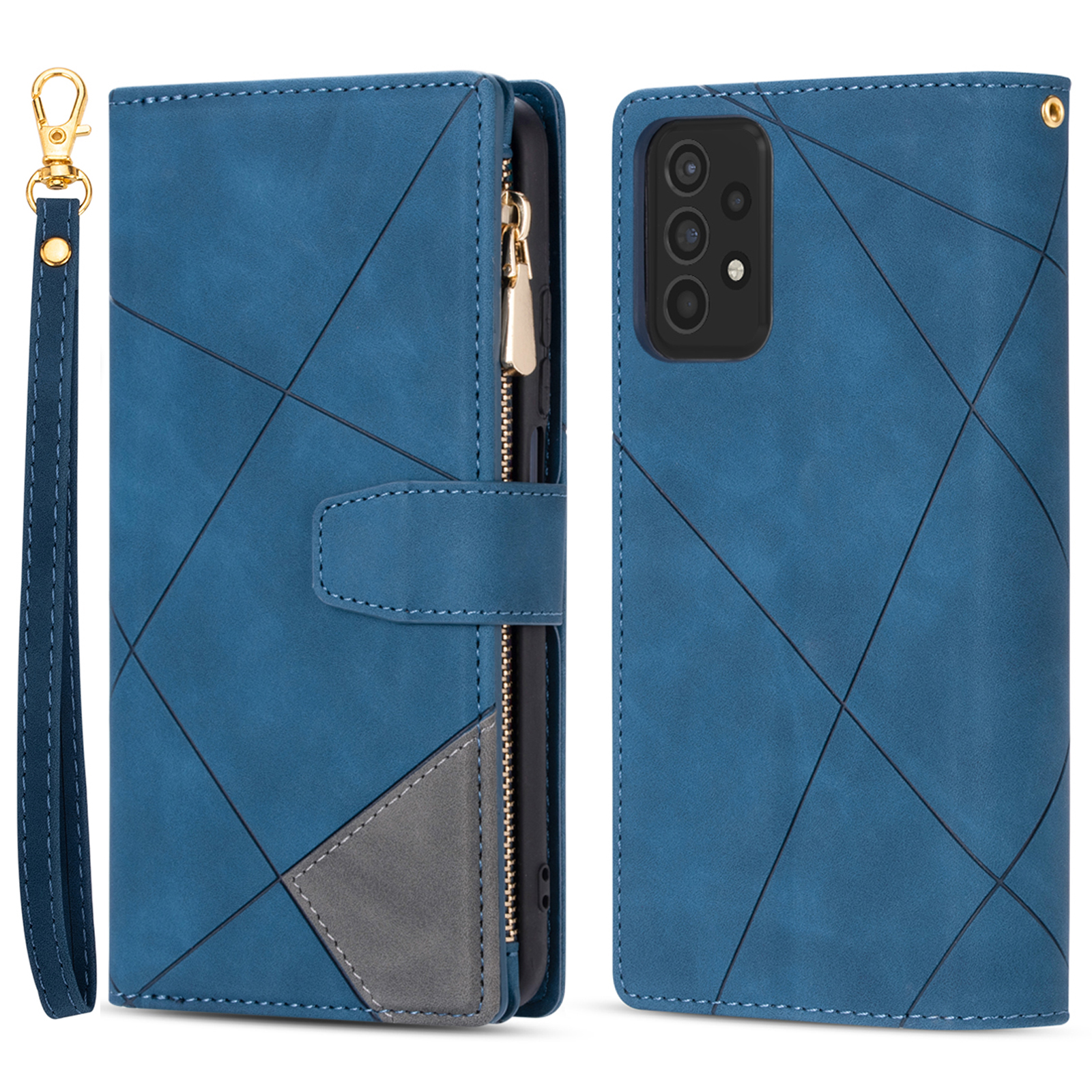 

Flip Phone Case Splicing Design Leather Phone Case Wallet Stand Protective Cover for Samsung Galaxy A72 5G/4G - Blue, Galaxy A72 5G