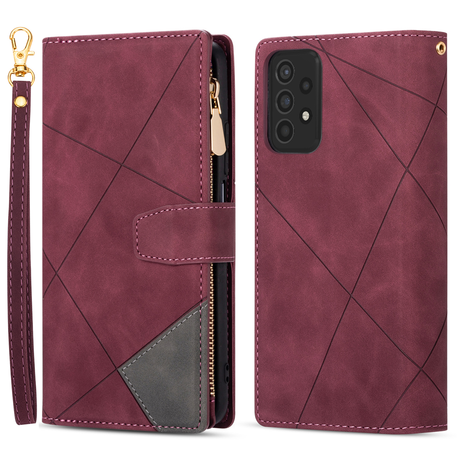 

Flip Phone Case Splicing Design Leather Phone Case Wallet Stand Protective Cover for Samsung Galaxy A72 5G/4G - Red, Galaxy A72 5G
